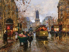 Boulevard de Capucines-Nuit - Impressionist Cityscape Oil by Edouard Leon Cortes