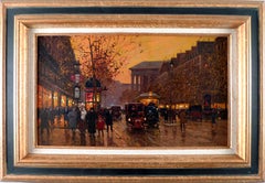 "Boulevard de la Madeleine, Crepuscule", 20th Century Oil on Canvas by E. Cortès