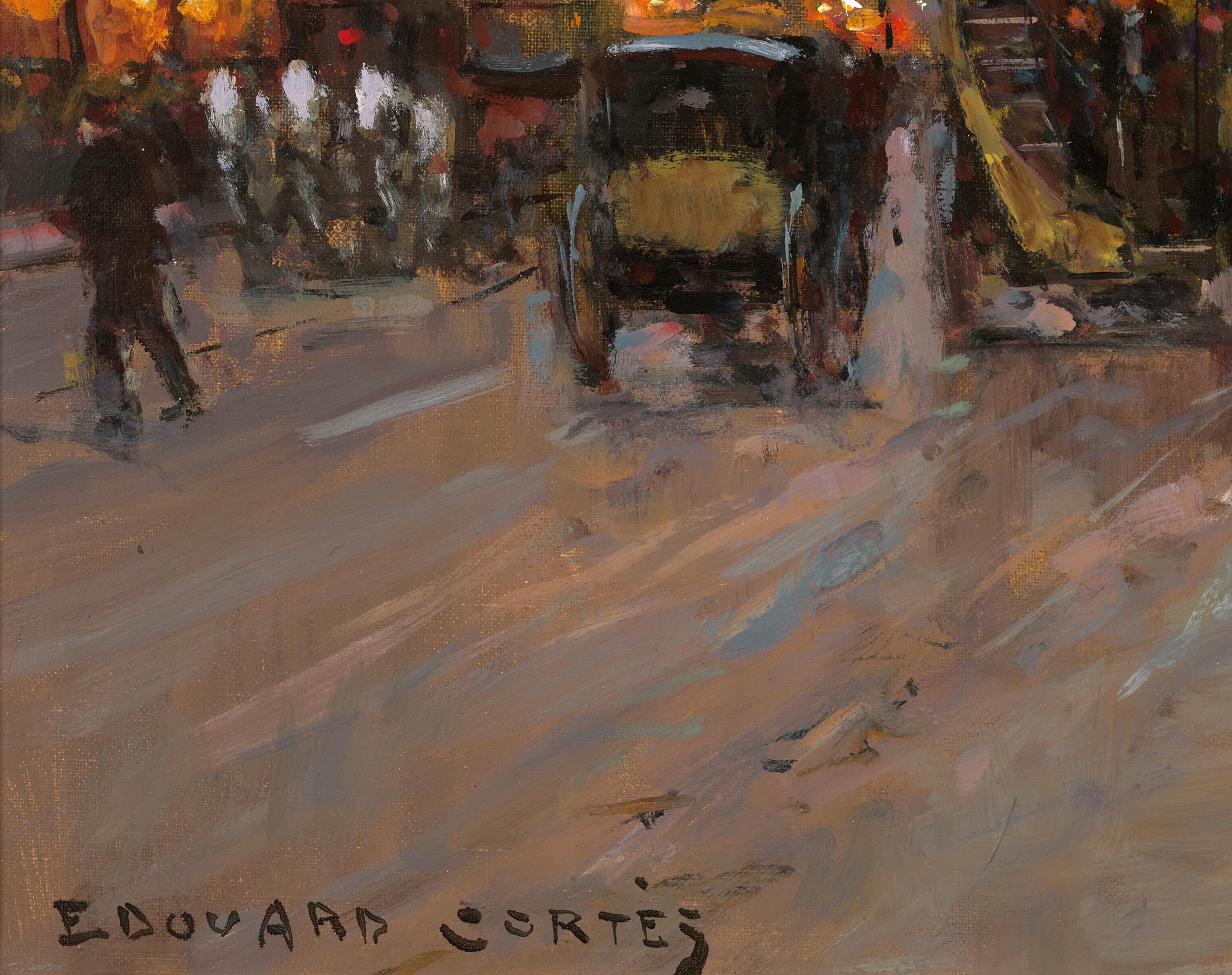 Boulevard Montmartre, Théâtre Des Variétés By Edouard Léon Cortès - Post-Impressionist Painting by Édouard Leon Cortès