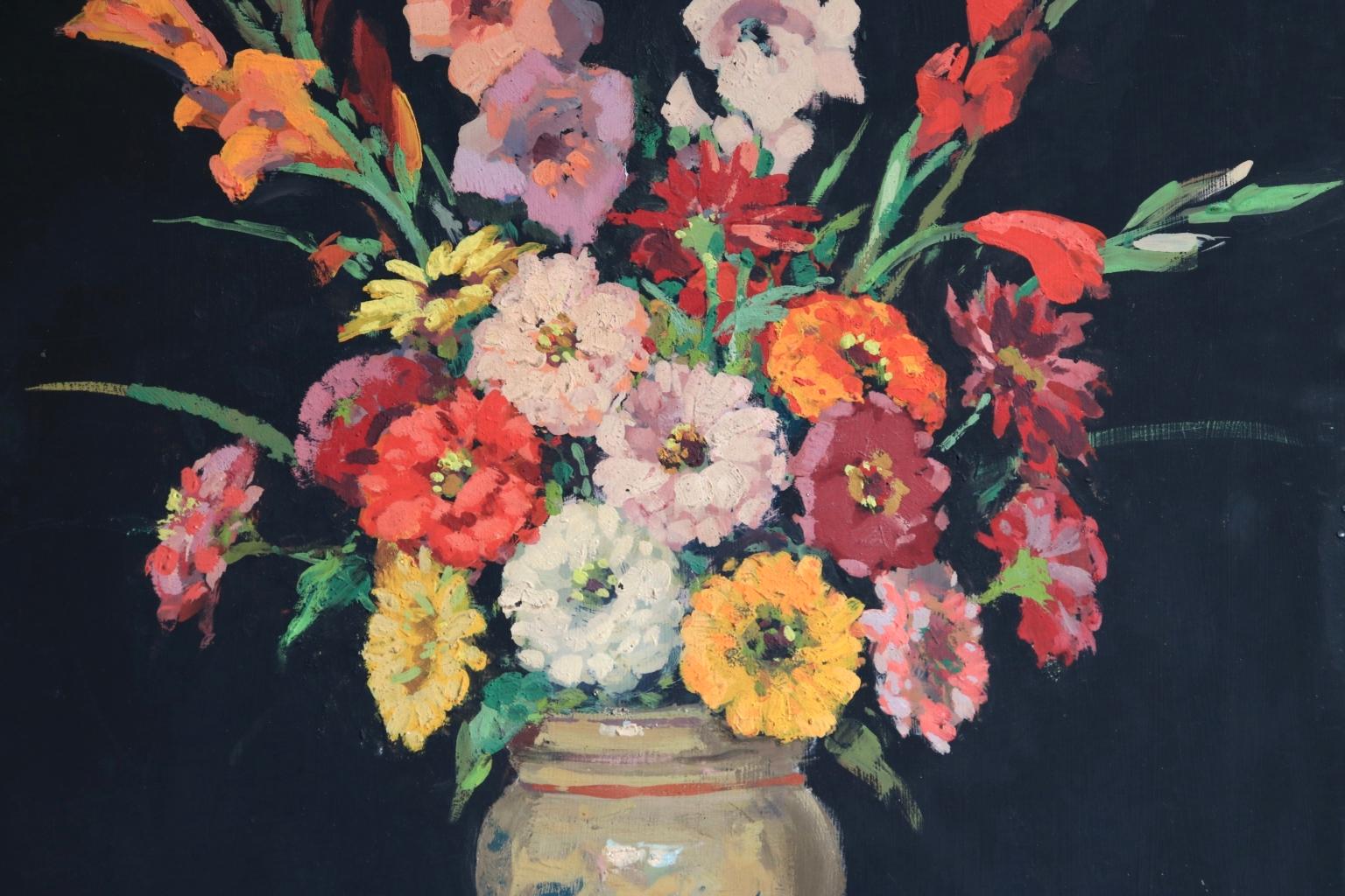 Bouquet de Fleurs - Impressionist Oil, Still Life of Flowers by Edouard Cortes - Black Still-Life Painting by Édouard Leon Cortès