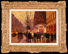 Devant le Théâtre du Vandeville - Paysage urbain impressionniste Huile d'Edouard Cortes