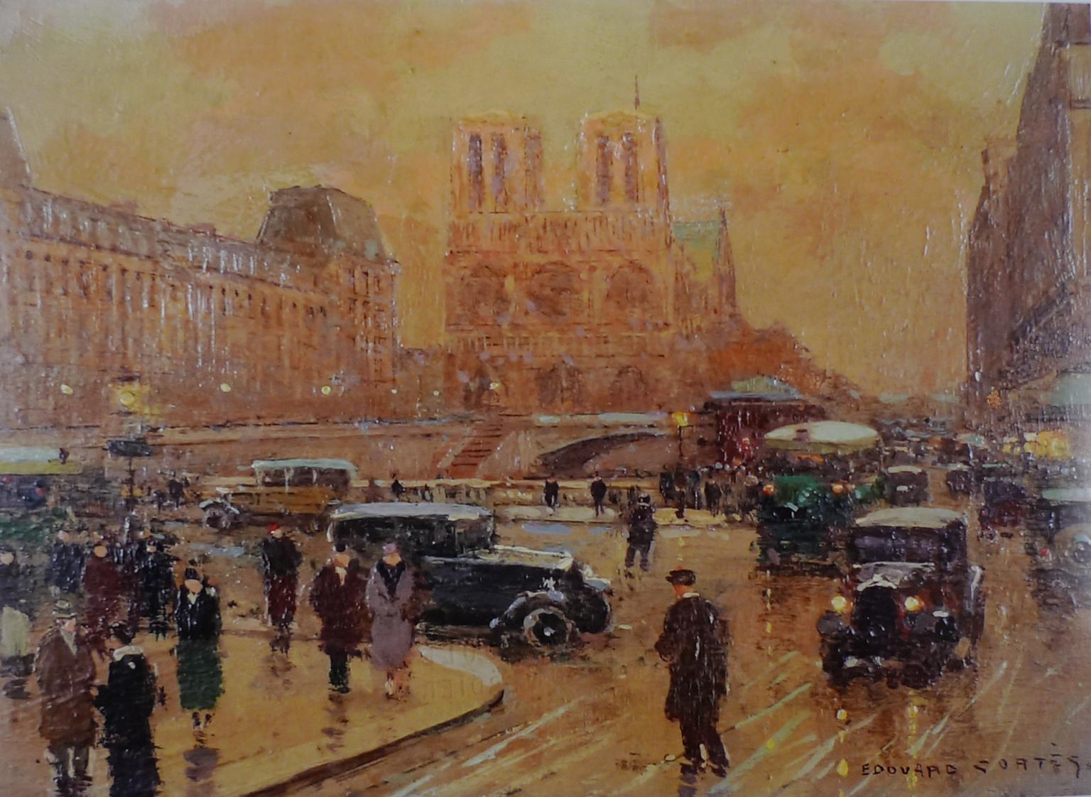 Edouard Léon Cortès, Öl auf Holzplatte,  „Notre-Dame View from The Quays, 1936“ im Angebot 6
