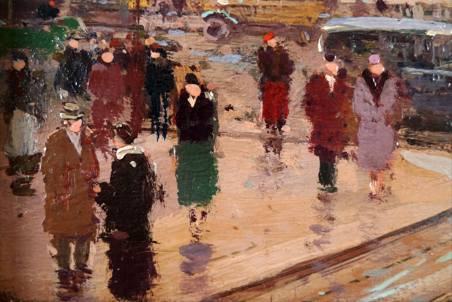 Edouard Léon Cortès, Öl auf Holzplatte,  „Notre-Dame View from The Quays, 1936“ (Post-Impressionismus), Painting, von Édouard Leon Cortès