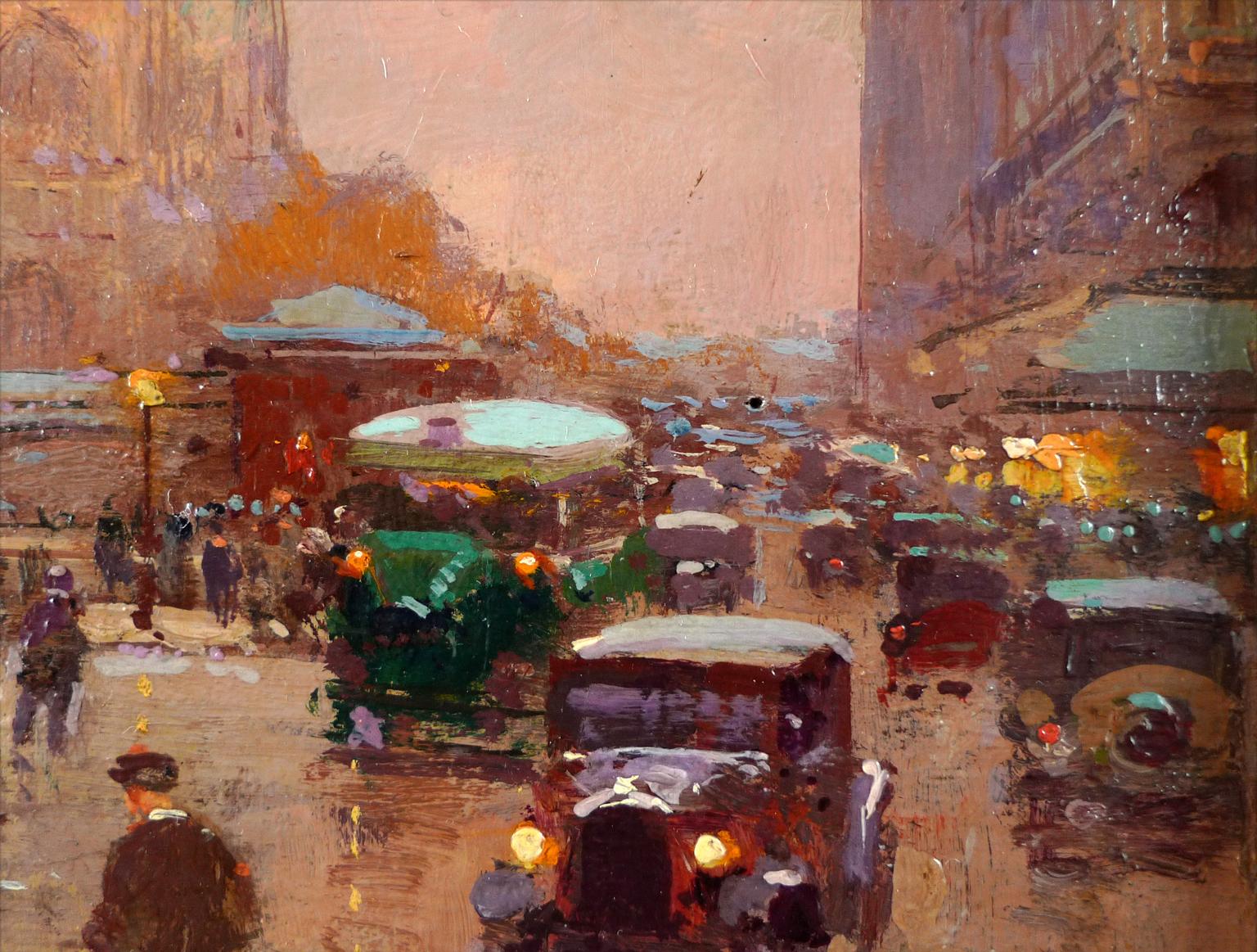 Edouard Léon Cortès, Öl auf Holzplatte,  „Notre-Dame View from The Quays, 1936“ im Angebot 1