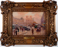 Edouard Léon Cortès, Oil on Wood Panel,  "Notre-Dame View from The Quays, 1936"