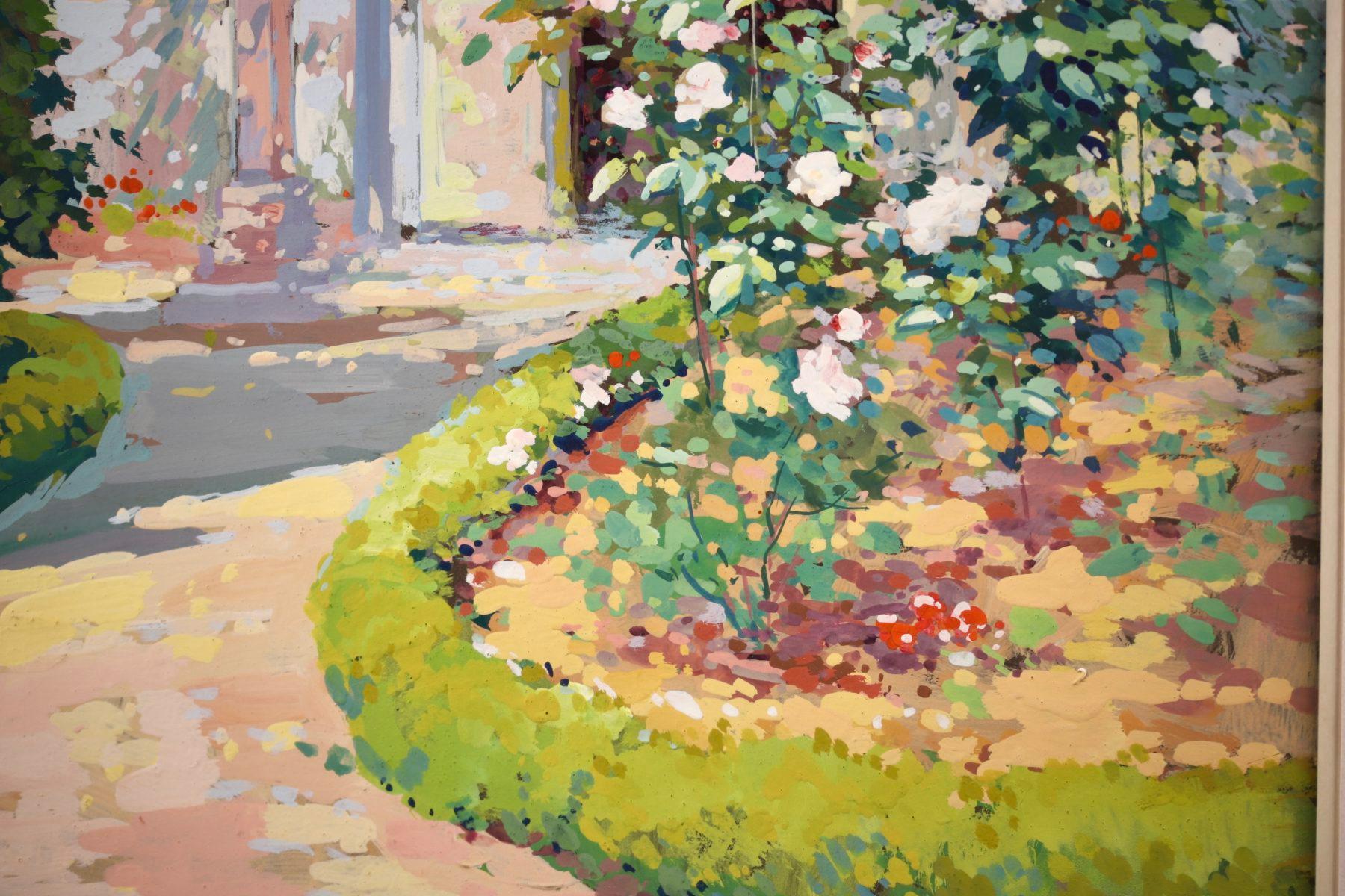 Jardin à fleurs - Gouache impressionniste française, paysage d'Edouard Cortes - Impressionnisme Painting par Édouard Leon Cortès