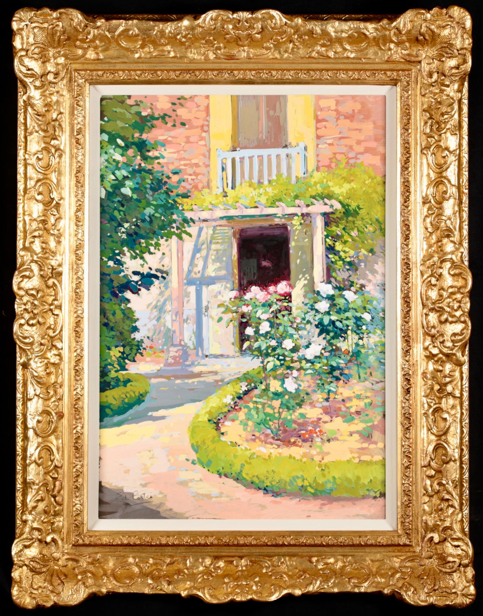 Jardin à fleurs - Gouache impressionniste française, paysage d'Edouard Cortes - Painting de Édouard Leon Cortès