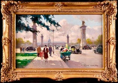 Flower Seller at the Pont Alexandre III - Impressionist Cityscape Oil - E Cortes
