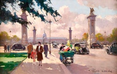 Flower Seller at the Pont Alexandre III - Impressionist Cityscape Oil - E Cortes