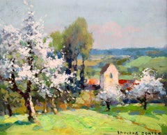 Hamlet in Spring - French Impressionist Oil, Landscape by Edouard Cortes