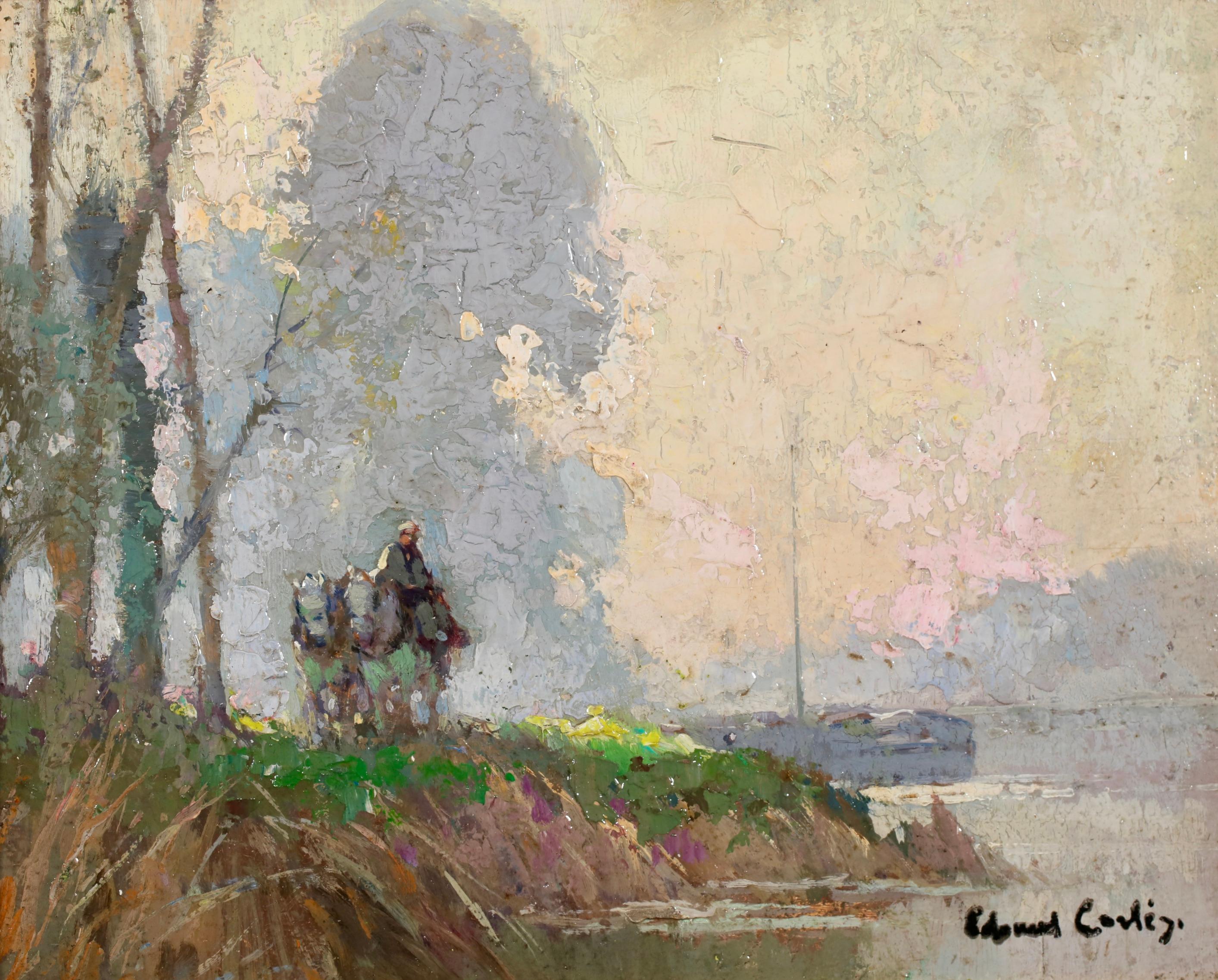 Impression de Brume - Figura impresionista en paisaje Óleo de Edouard Cortes - Painting de Édouard Leon Cortès