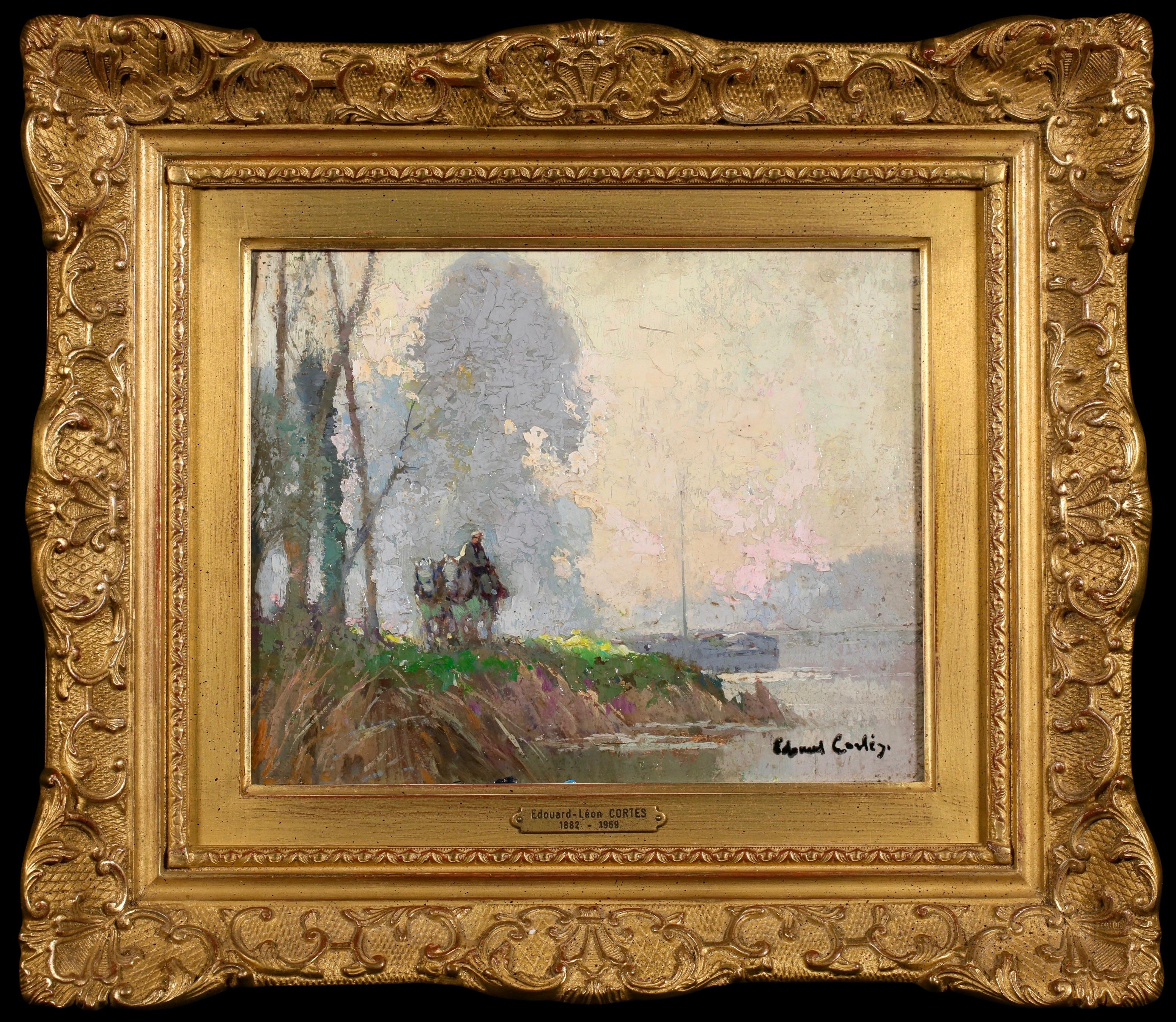 Figurative Painting de Édouard Leon Cortès - Impression de Brume - Figura impresionista en paisaje Óleo de Edouard Cortes
