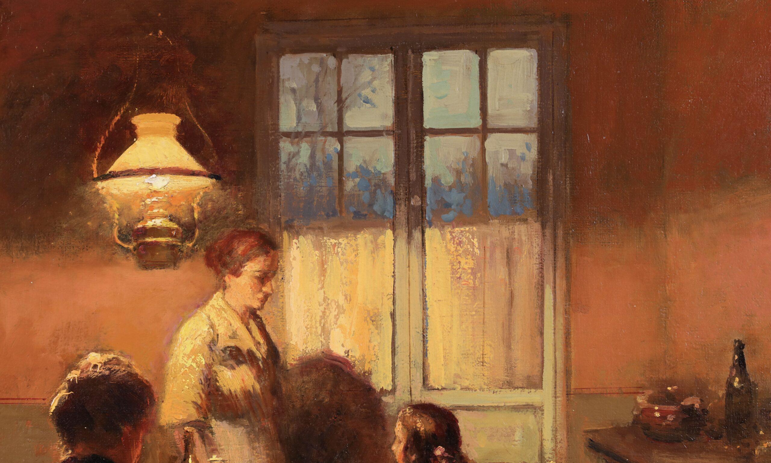 Interieur - Effet de Lampe - Óleo interior impresionista de Edouard Cortes en venta 3