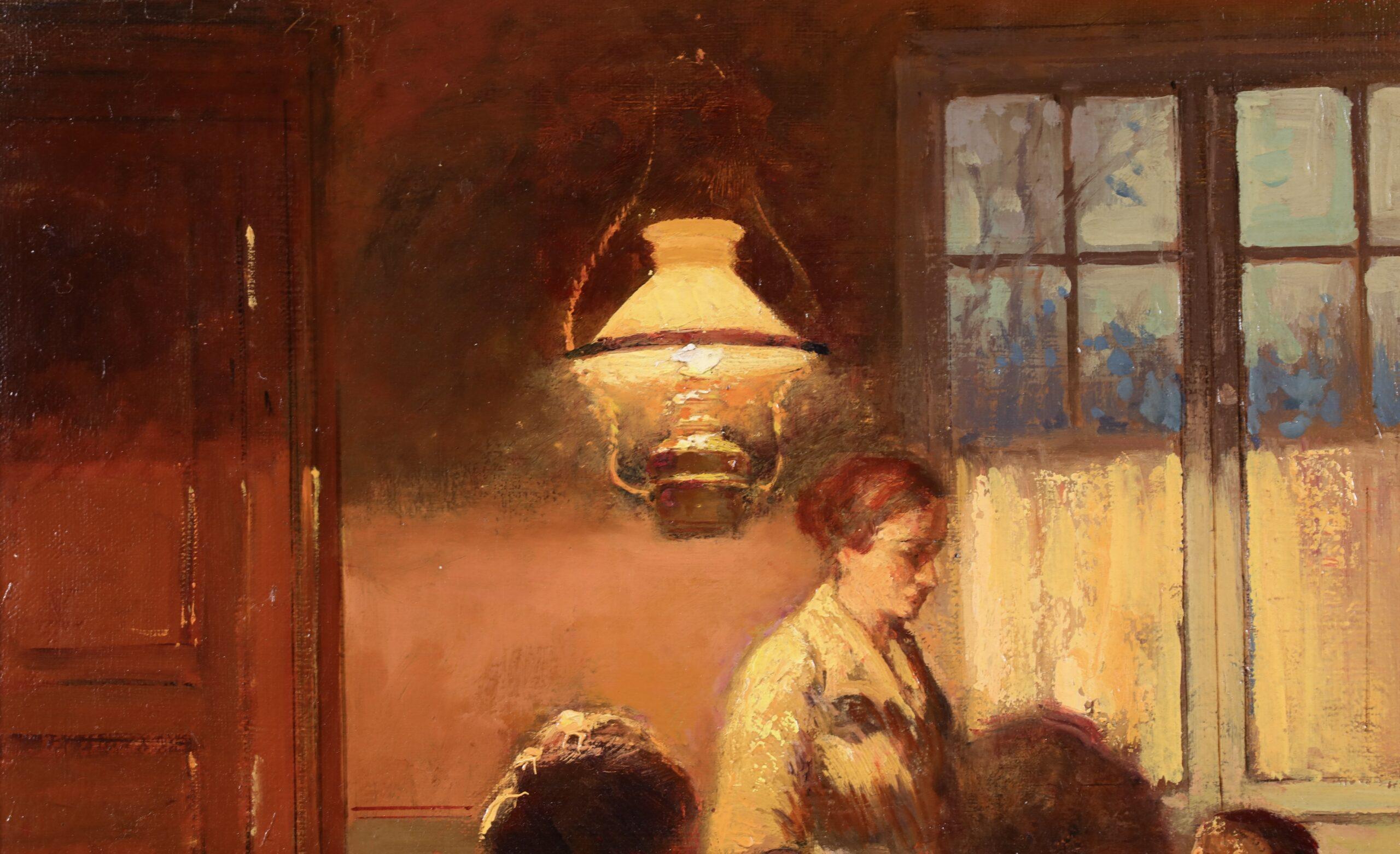 Interieur - Effet de Lampe - Óleo interior impresionista de Edouard Cortes en venta 4