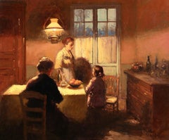 Interieur - Effet de Lampe - Olio impressionista per interni di Edouard Cortes