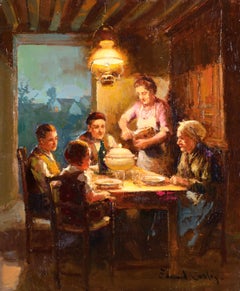 La Famille - Peinture impressionniste d'intérieur à l'huile par Edouard Cortes