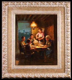 La Famille - Dipinto a olio figurativo d'interni impressionista di Edouard Cortes
