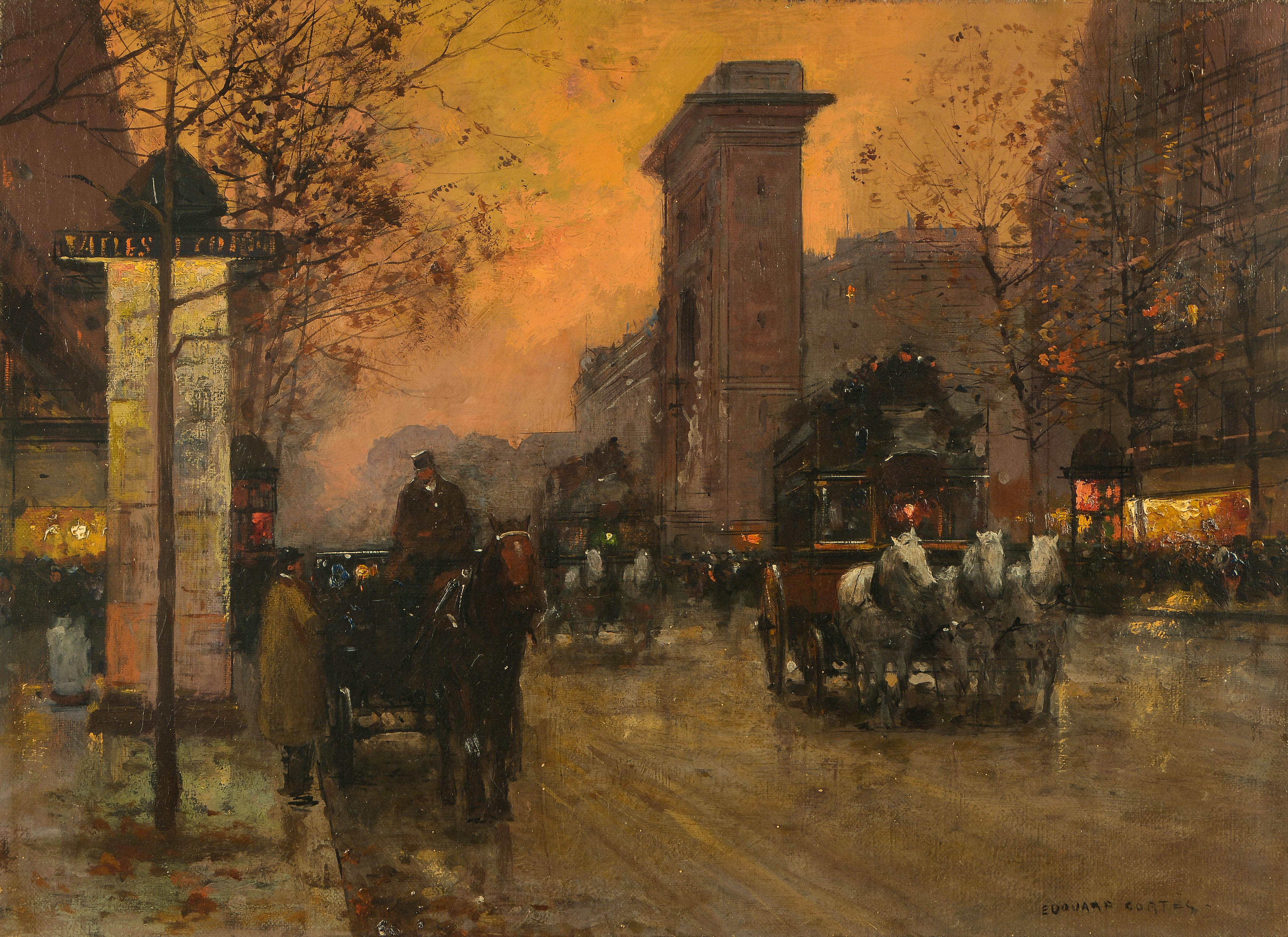 Scène d'automne à Paris la nuit Belle Époque par Edouard Cortes - Painting de Édouard Leon Cortès
