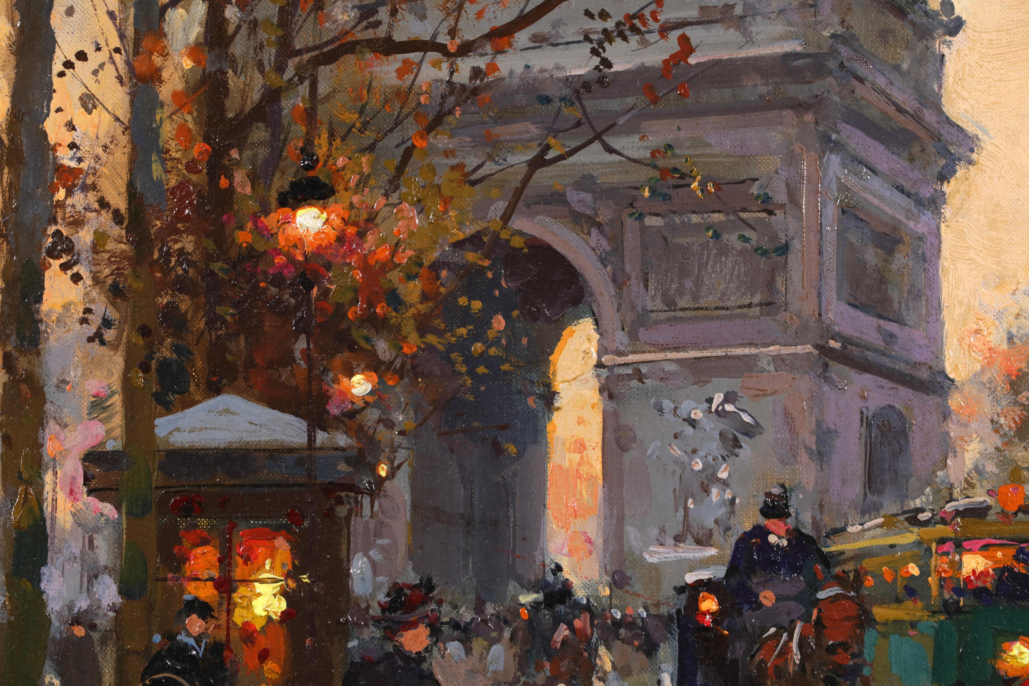 L'Arc de Triomphe - Le Soir - Impressionist Landscape Oil by Edouard Cortes (Braun), Landscape Painting, von Édouard Leon Cortès
