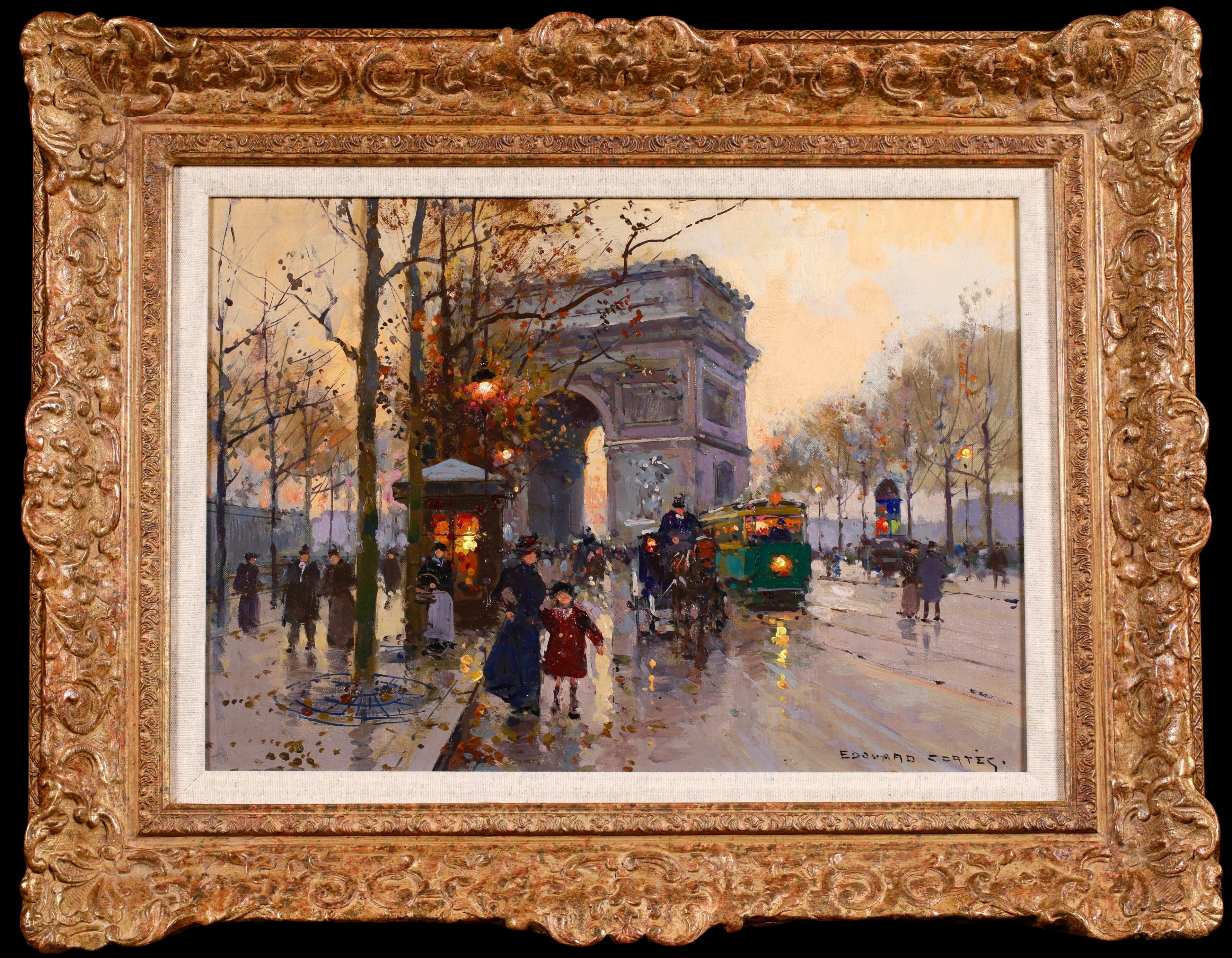 L'Arc de Triomphe - Le Soir - Impressionist Landscape Oil by Edouard Cortes