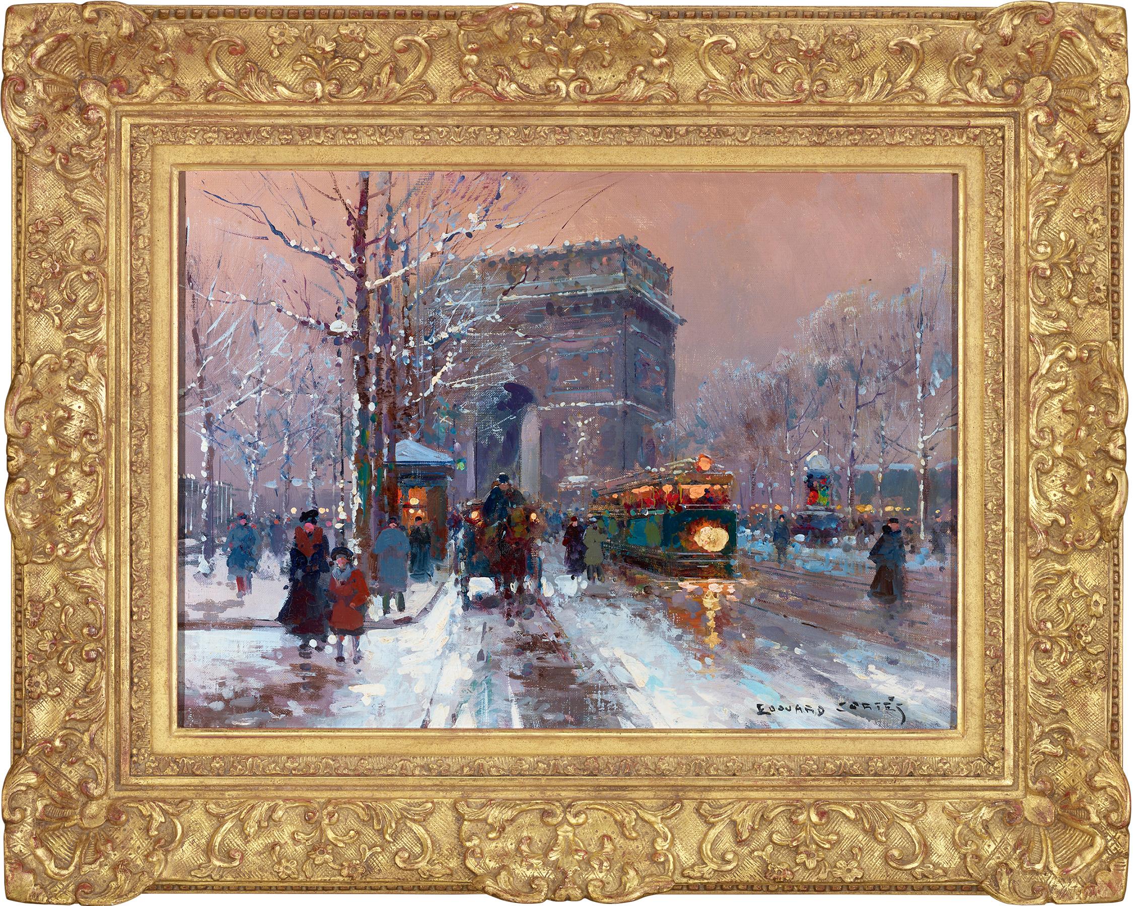 L’Arc de Triomphe, Winter - Painting by Édouard Leon Cortès