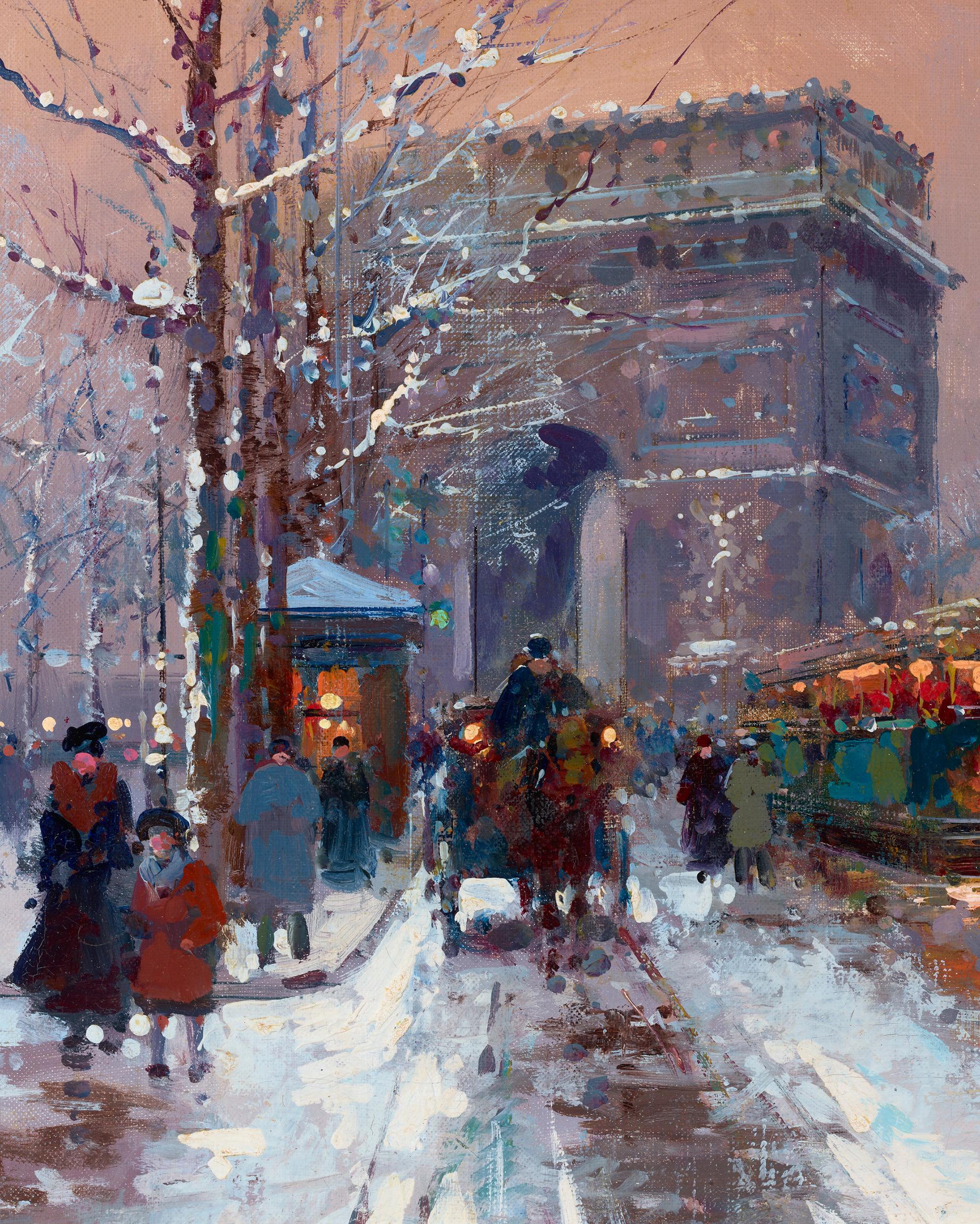 L'Arc de Triomphe:: hiver - Post-impressionnisme Painting par Édouard Leon Cortès