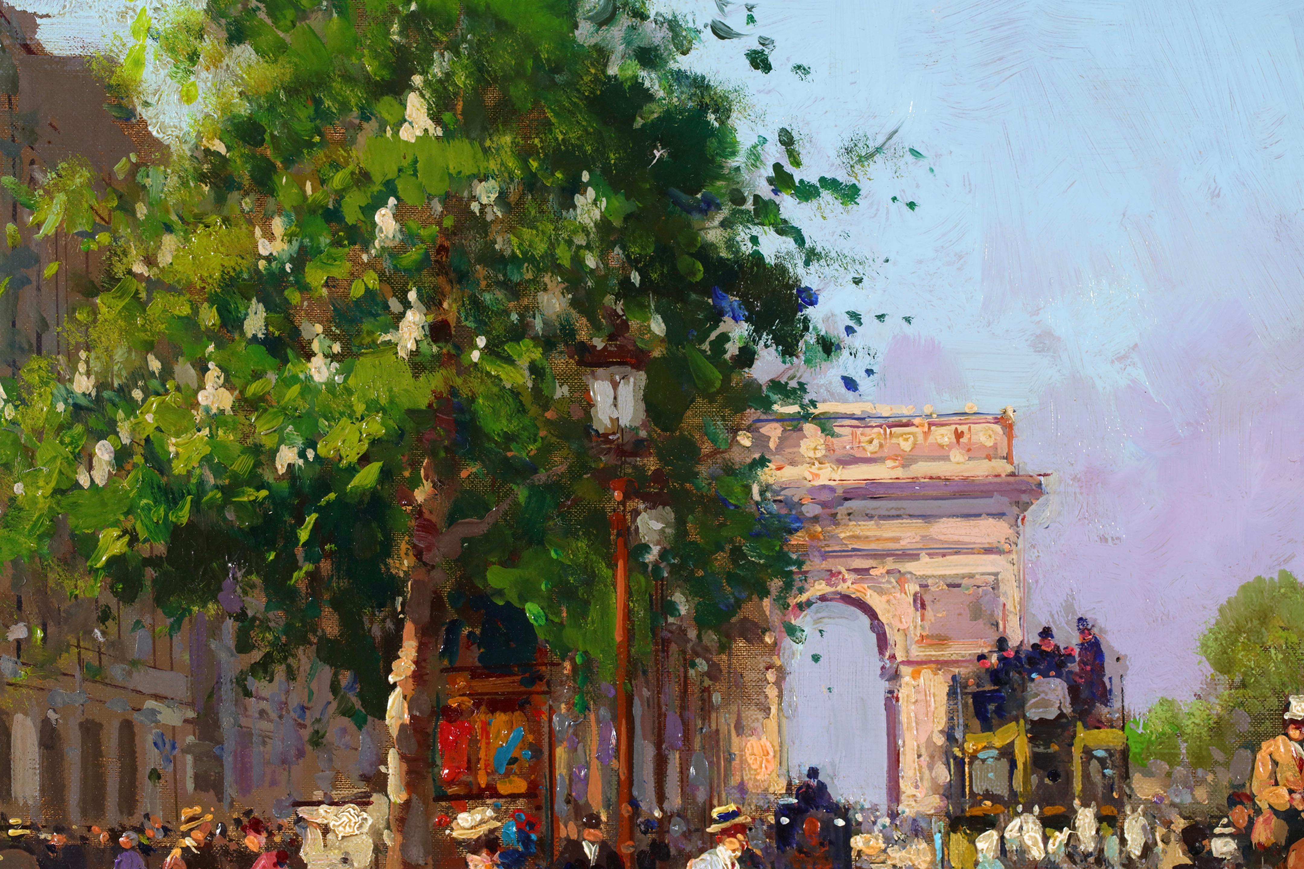 L'avenue des Champs-Elysees - Óleo figurativo impresionista de Edouard Cortes en venta 5