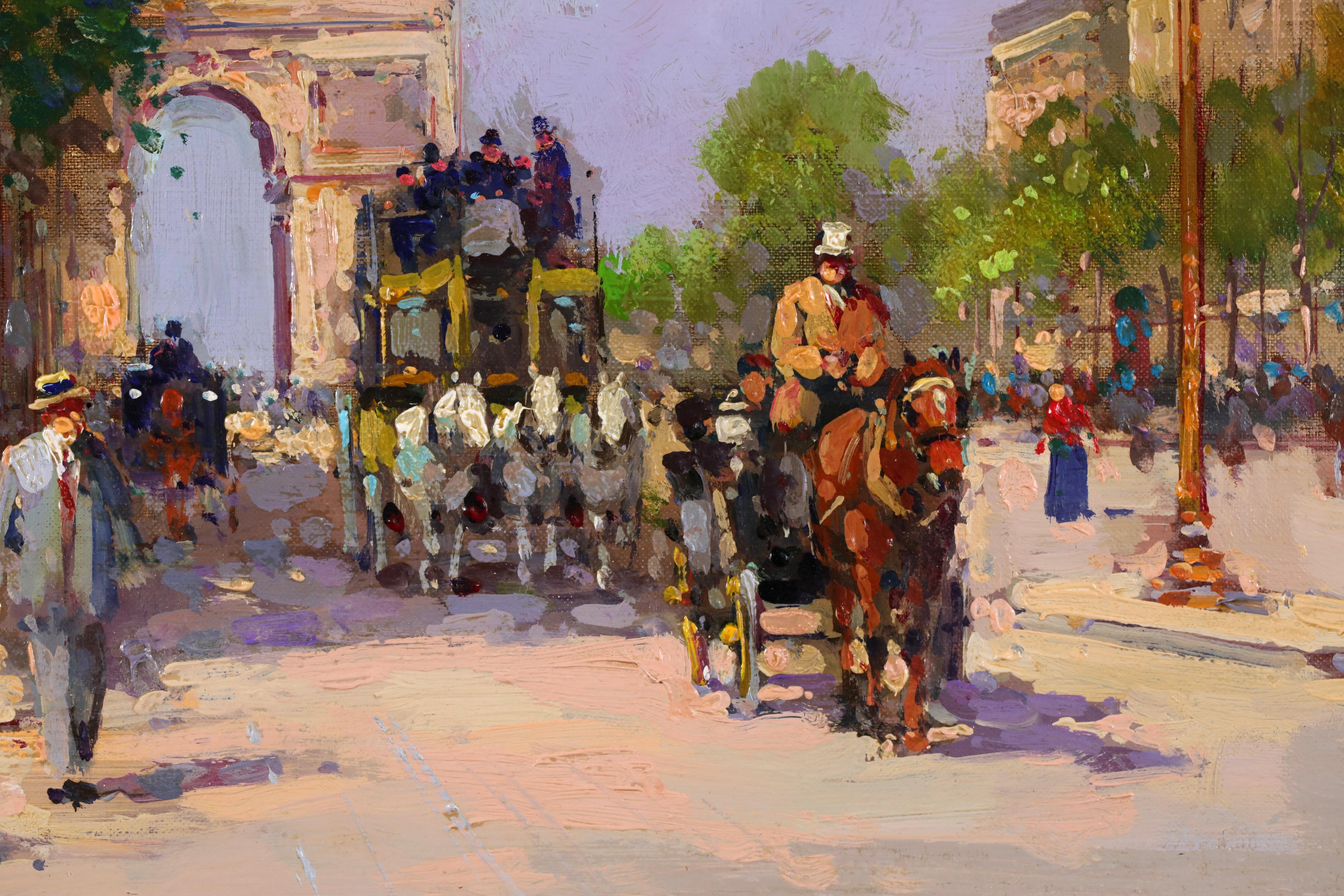 L'avenue des Champs-Elysees - Óleo figurativo impresionista de Edouard Cortes - Painting Impresionista de Édouard Leon Cortès