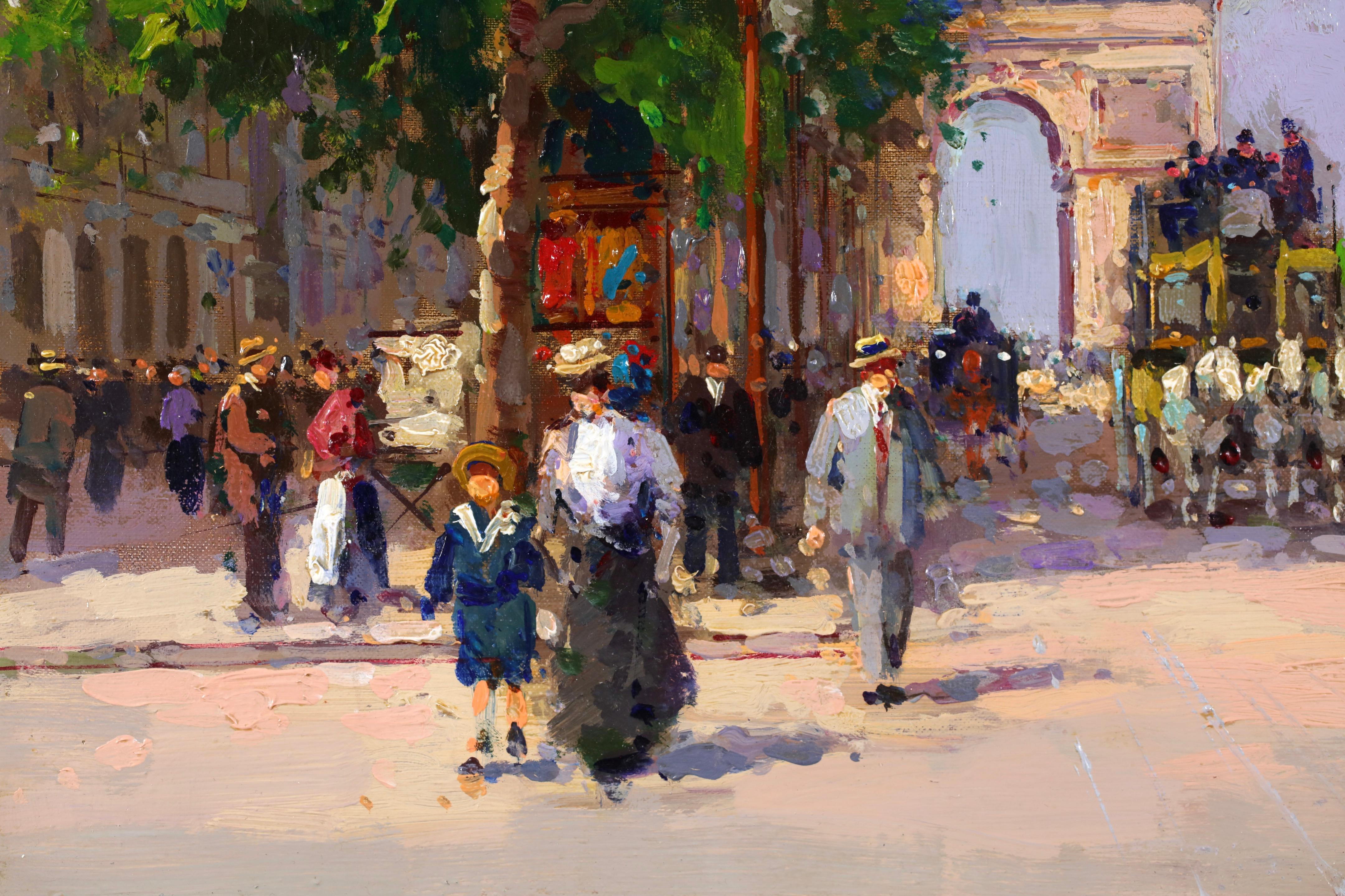L'avenue des Champs-Elysees - Óleo figurativo impresionista de Edouard Cortes en venta 1