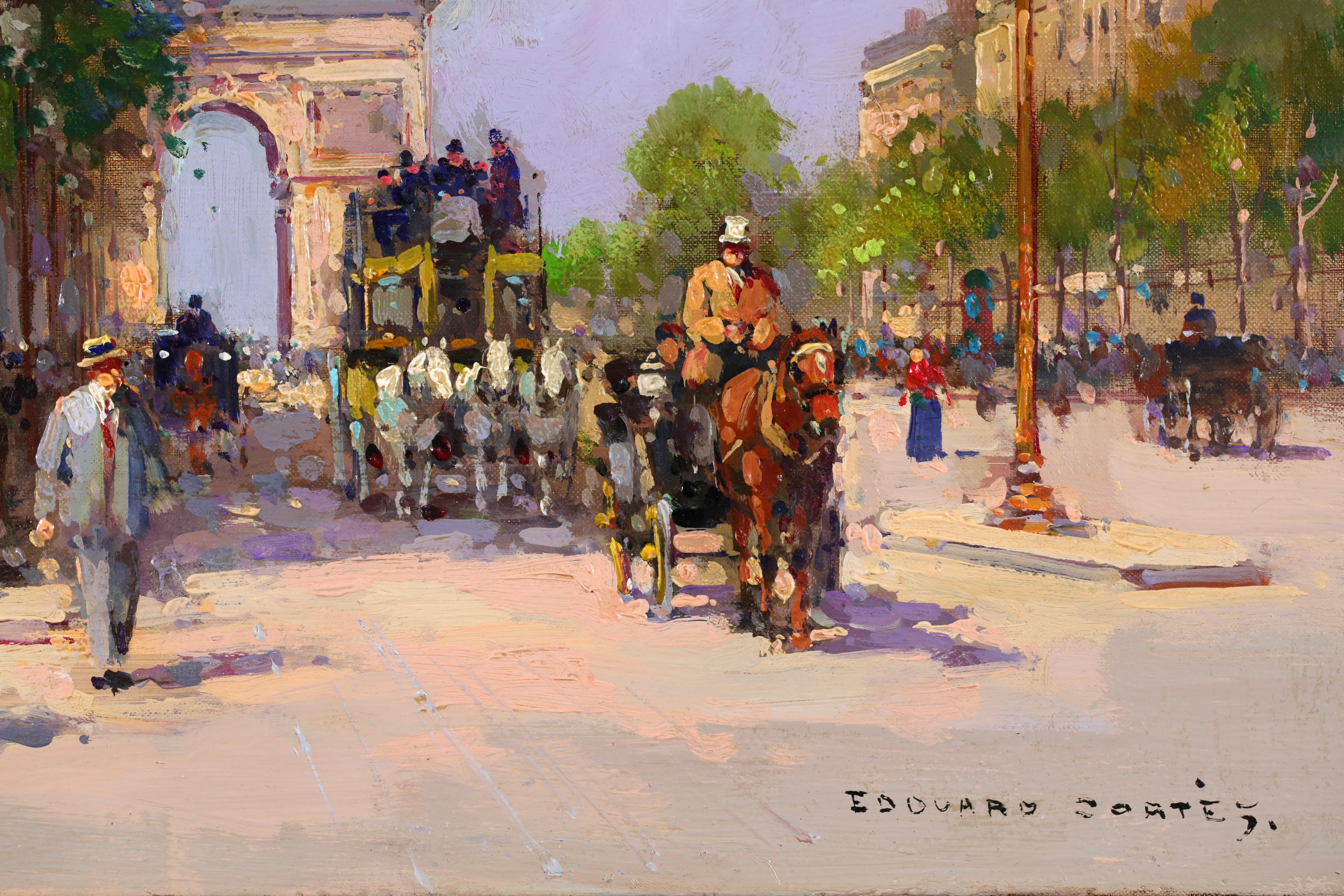 L'avenue des Champs-Elysees - Óleo figurativo impresionista de Edouard Cortes en venta 2