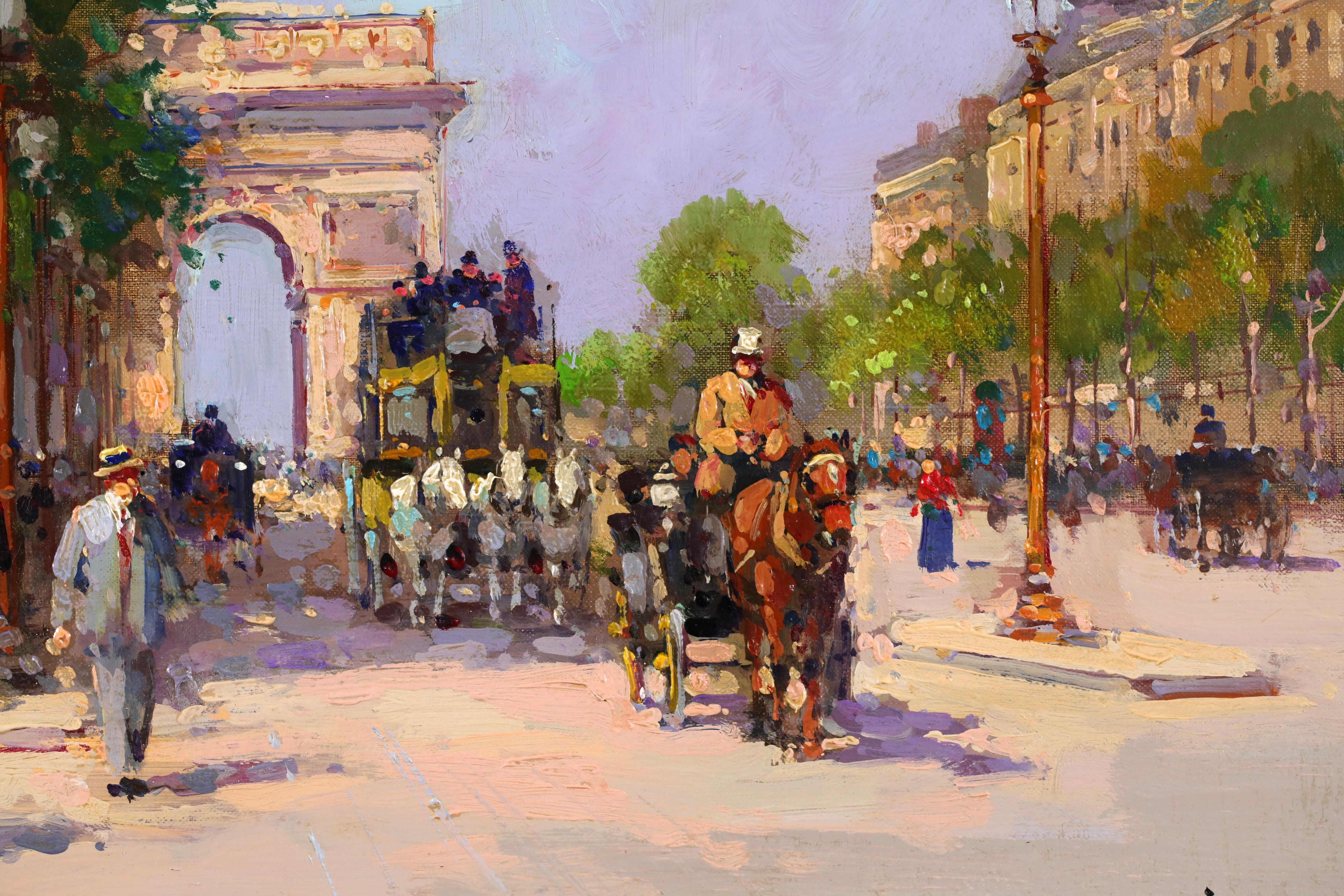 L'avenue des Champs-Elysees - Óleo figurativo impresionista de Edouard Cortes en venta 3