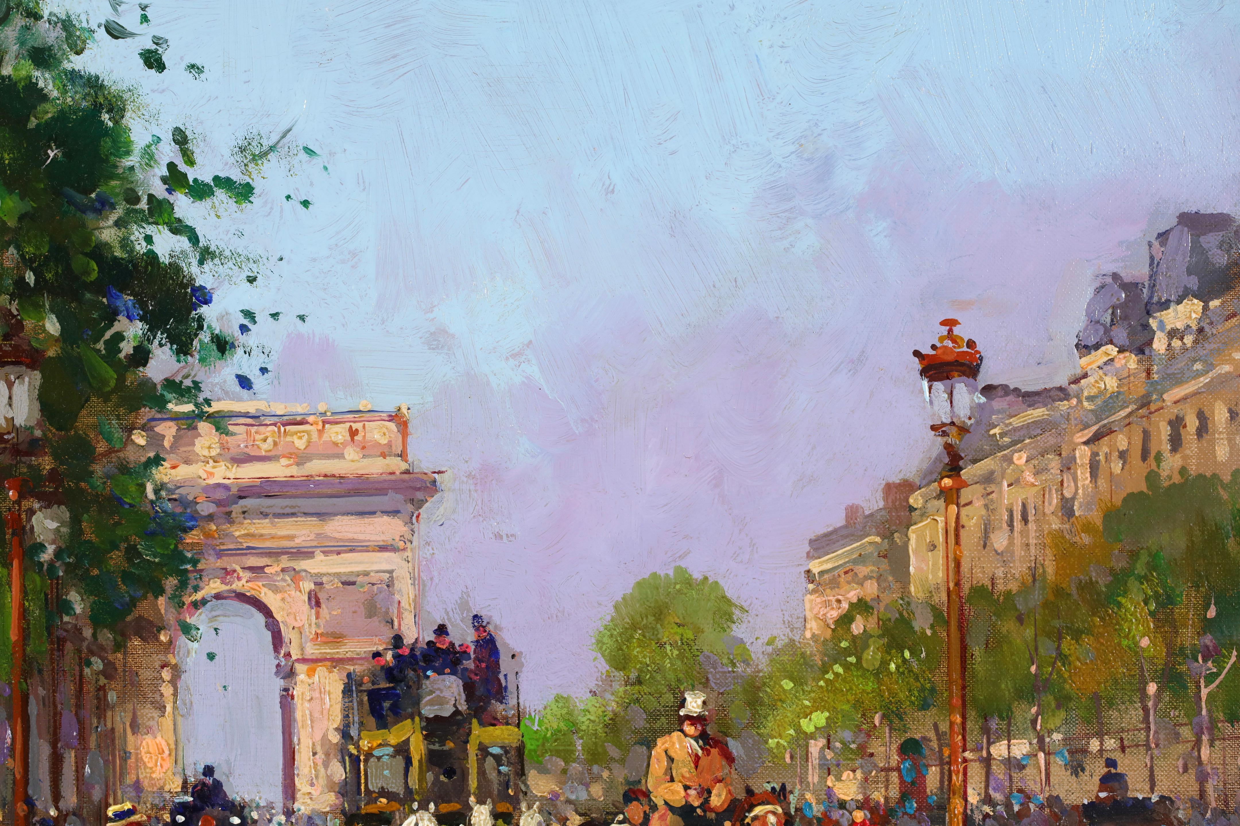 L'avenue des Champs-Elysees - Óleo figurativo impresionista de Edouard Cortes en venta 4