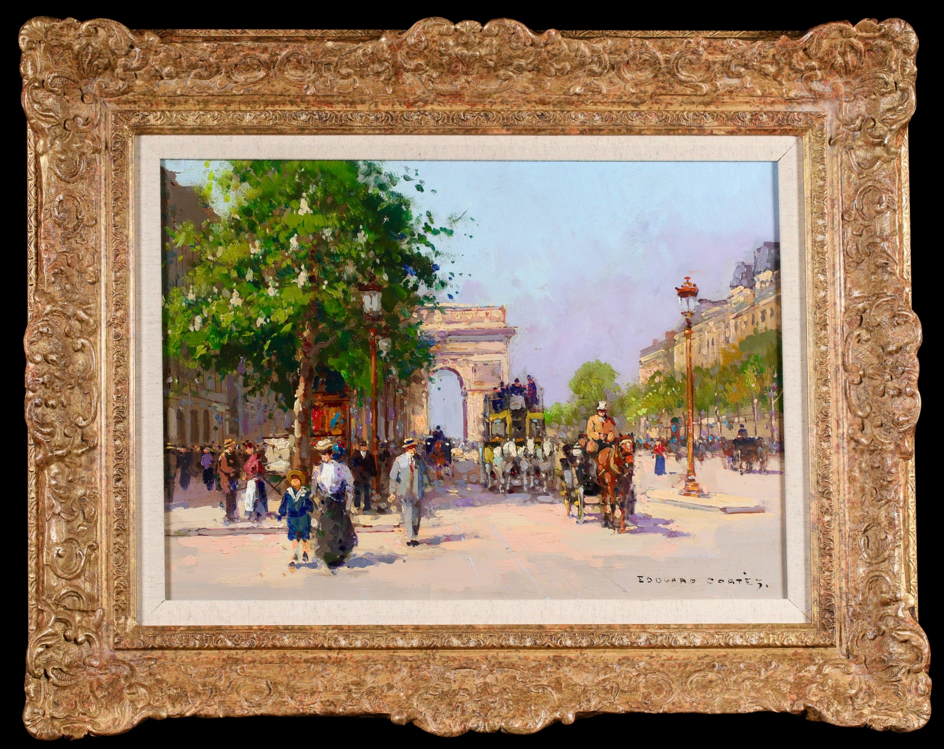 Landscape Painting de Édouard Leon Cortès - L'avenue des Champs-Elysees - Óleo figurativo impresionista de Edouard Cortes