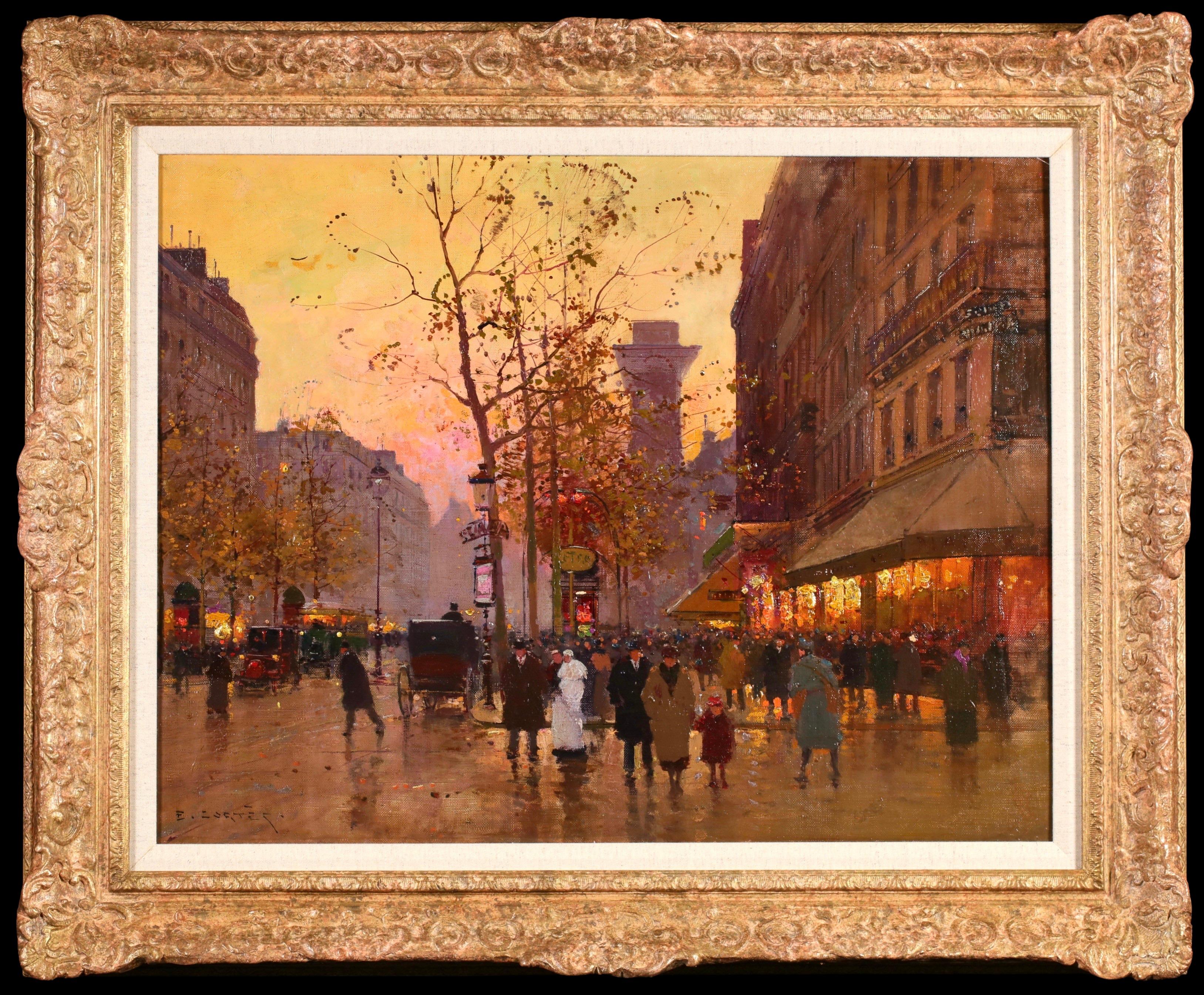 Édouard Leon Cortès Landscape Painting – Le Cafe Briard - Paris - Impressionistische Figuren in Landschaft Öl - Edouard Cortes