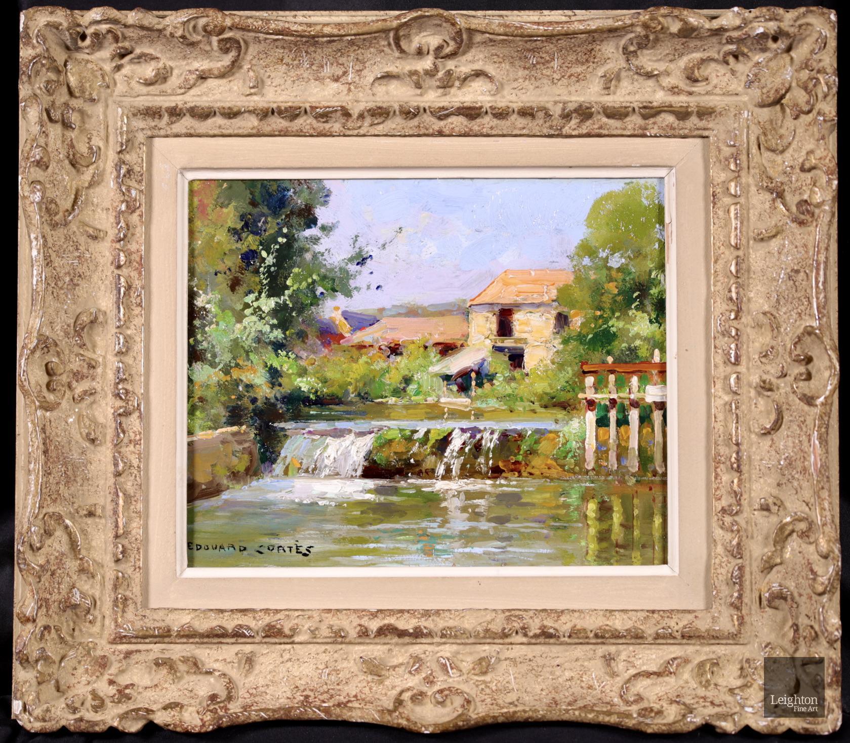 Le Moulin de Verneuil - Impressionist Oil, River Landscape by Edouard Cortes - Painting by Édouard Leon Cortès