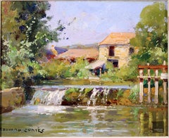 Le Moulin de Verneuil - Impressionist Oil, River Landscape by Edouard Cortes