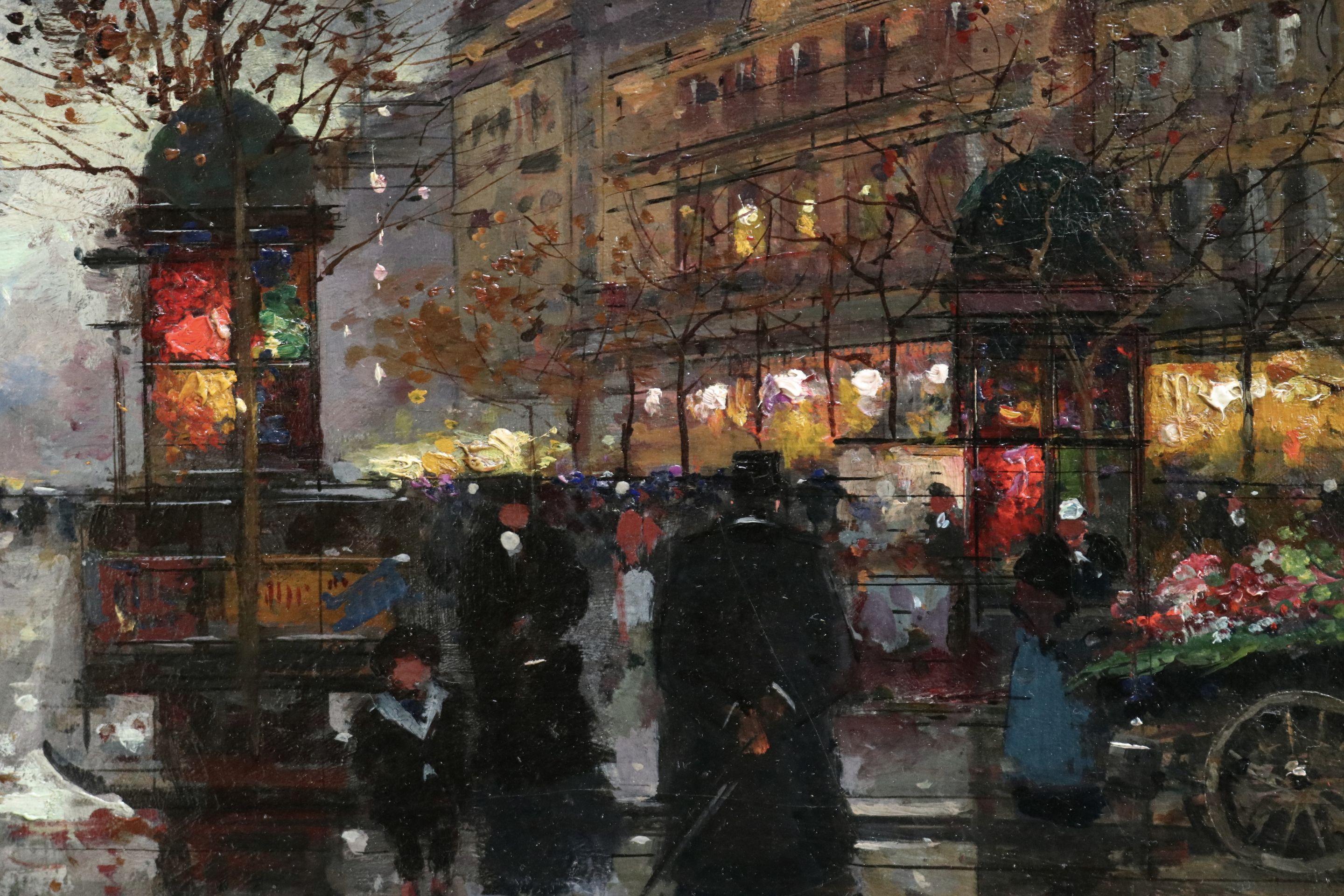 Les Grands Boulevards - 20th Century Oil, Figures in Cityscape by Edouard Cortes - Impressionist Painting by Édouard Leon Cortès