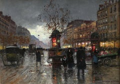 Les Grands Boulevards - 20th Century Oil, Figures in Cityscape by Edouard Cortes