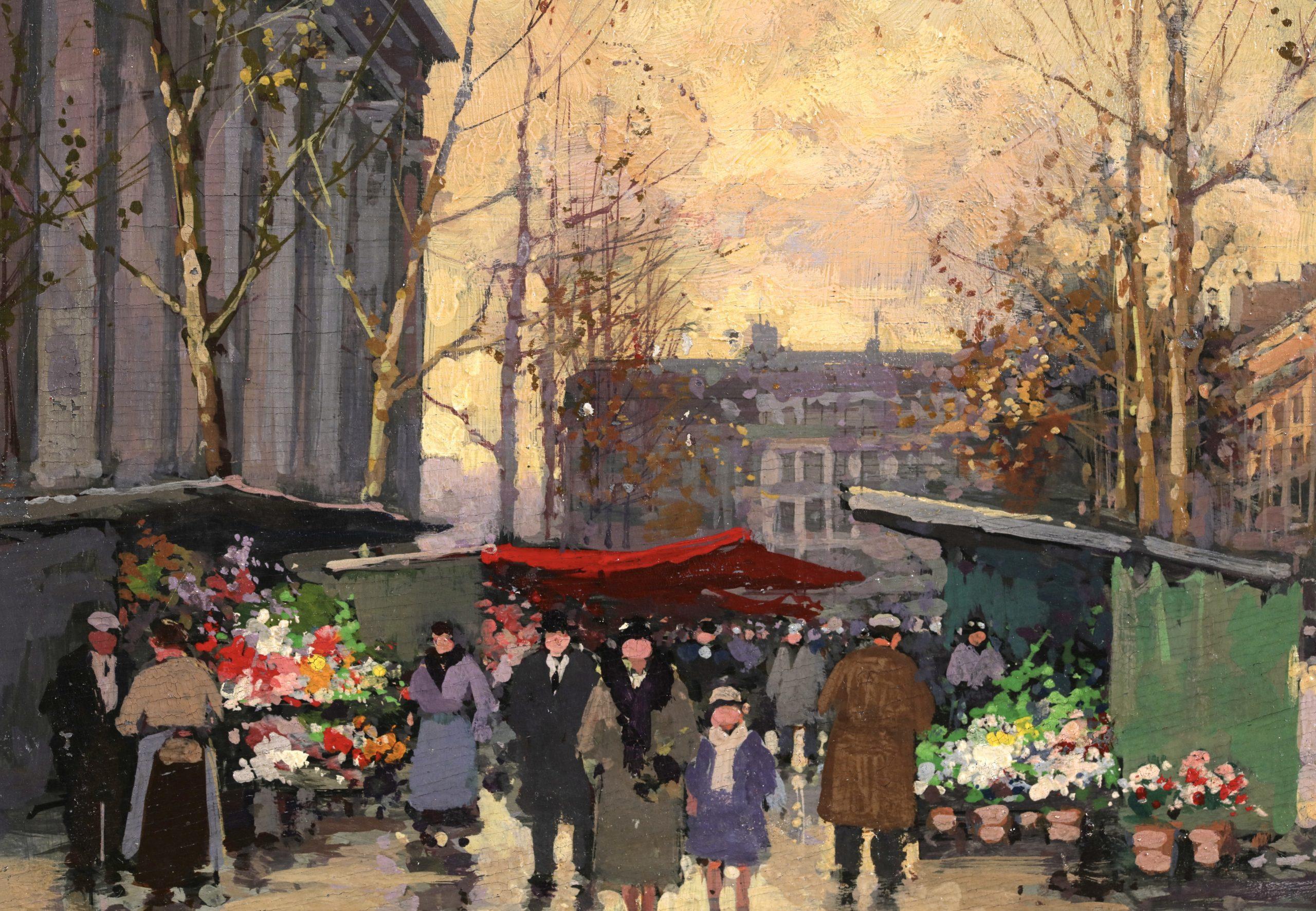 Marche Aux Fleurs - Figure impressioniste in un paesaggio ad olio di Edouard Cortes in vendita 1