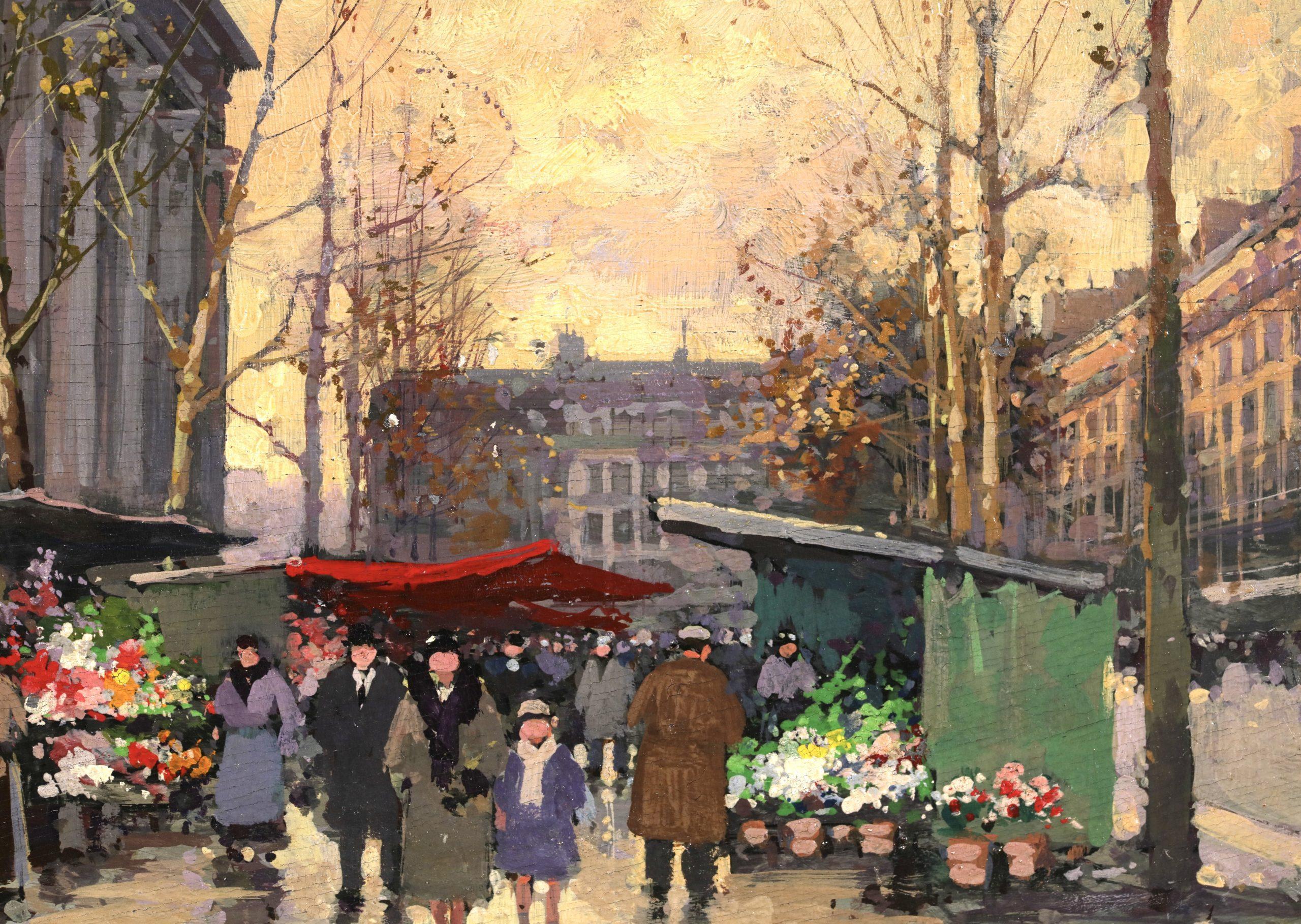 Marche Aux Fleurs - Figure impressioniste in un paesaggio ad olio di Edouard Cortes in vendita 2