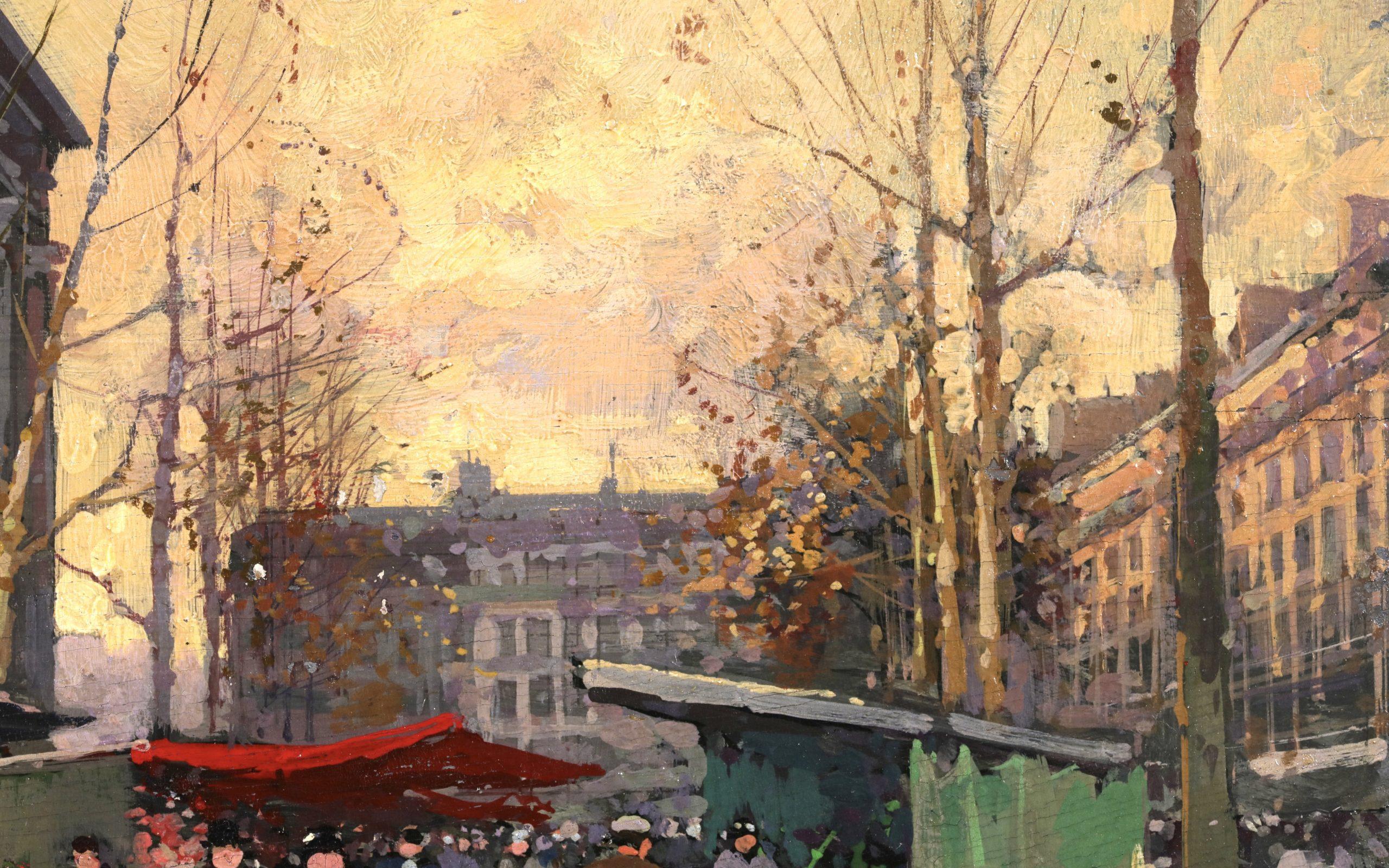 Marche Aux Fleurs - Figure impressioniste in un paesaggio ad olio di Edouard Cortes in vendita 3