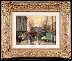 Marche Aux Fleurs - Figures impressionnistes dans un paysage, huile d'Edouard Cortes
