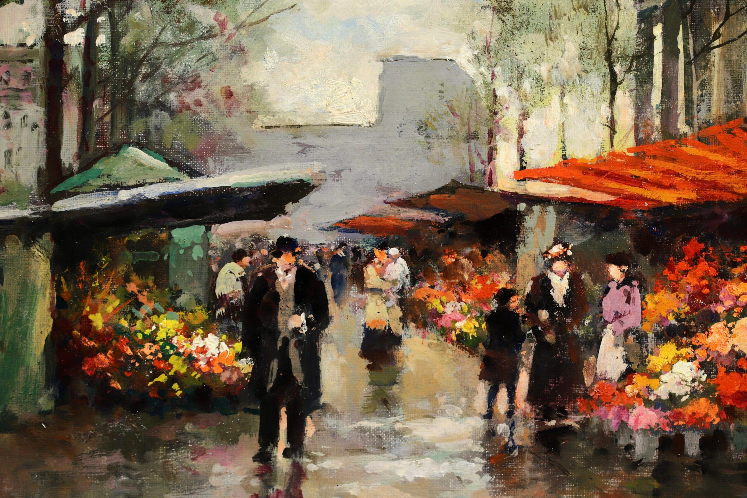 Marche aux Fleurs - Impressionist Landscape Oil Painting by Edouard Cortes For Sale 6