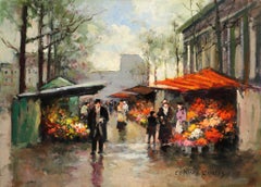 Marche aux Fleurs - Impressionist Landscape Oil Painting by Edouard Cortes