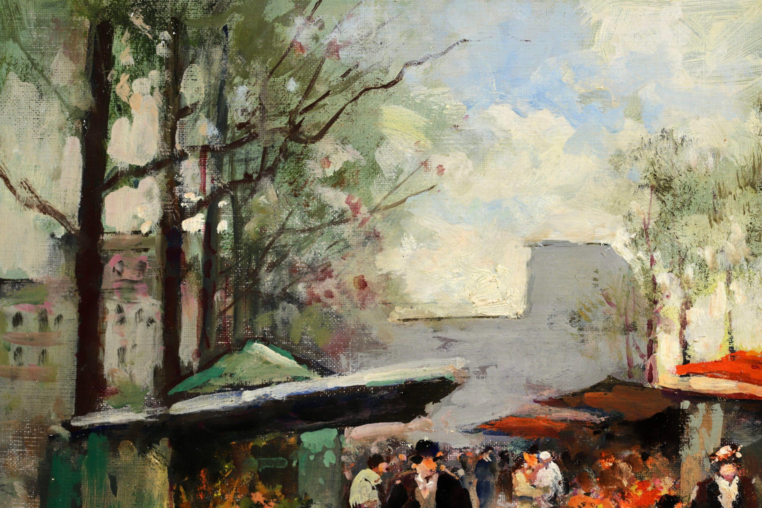 Marché aux Fleurs - Peinture à l'huile impressionniste d'Edouard Cortes - Impressionnisme Painting par Édouard Leon Cortès