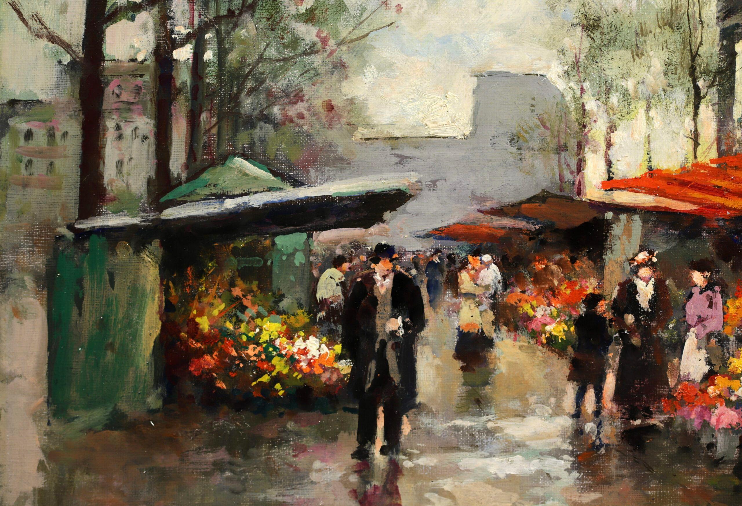 Marche aux Fleurs - Impressionist Landscape Oil Painting by Edouard Cortes For Sale 2