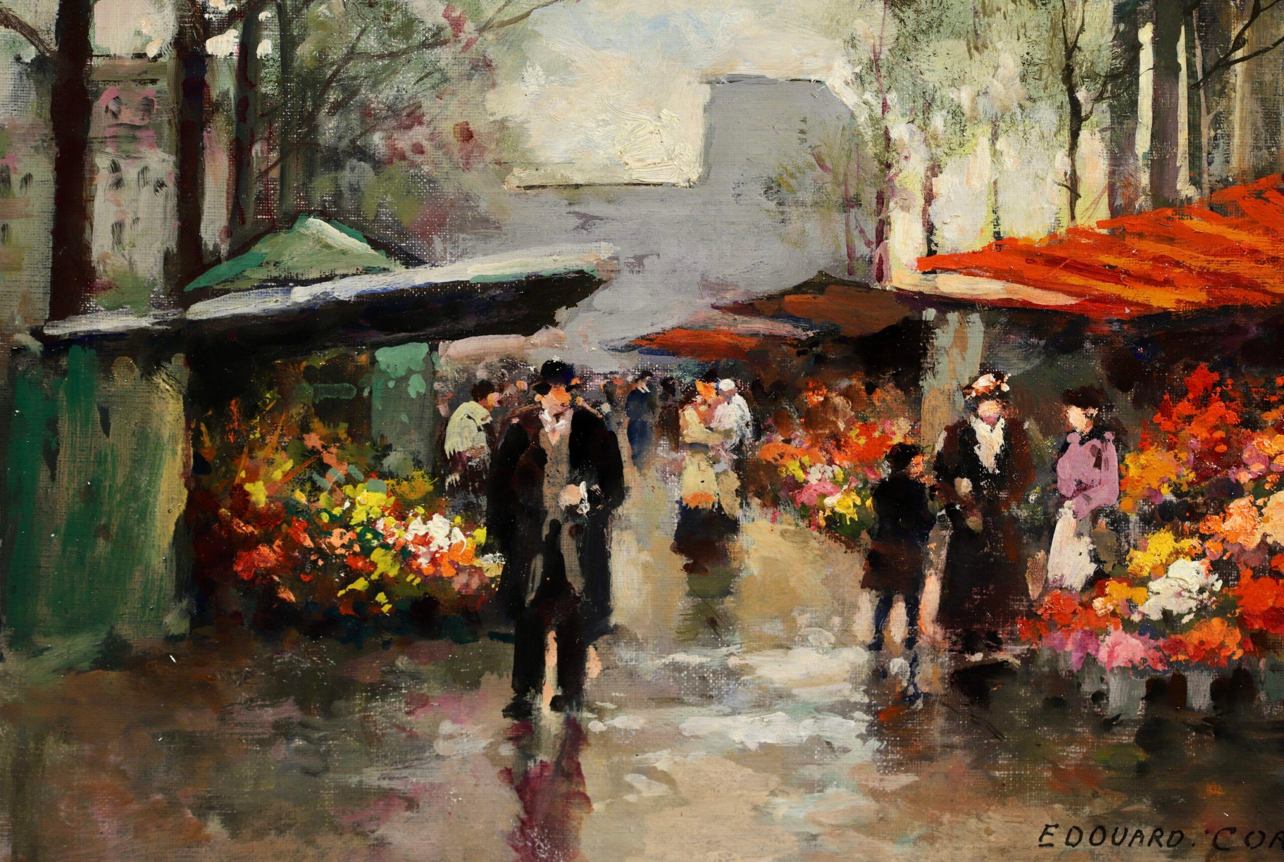 Marche aux Fleurs - Impressionist Landscape Oil Painting by Edouard Cortes For Sale 3