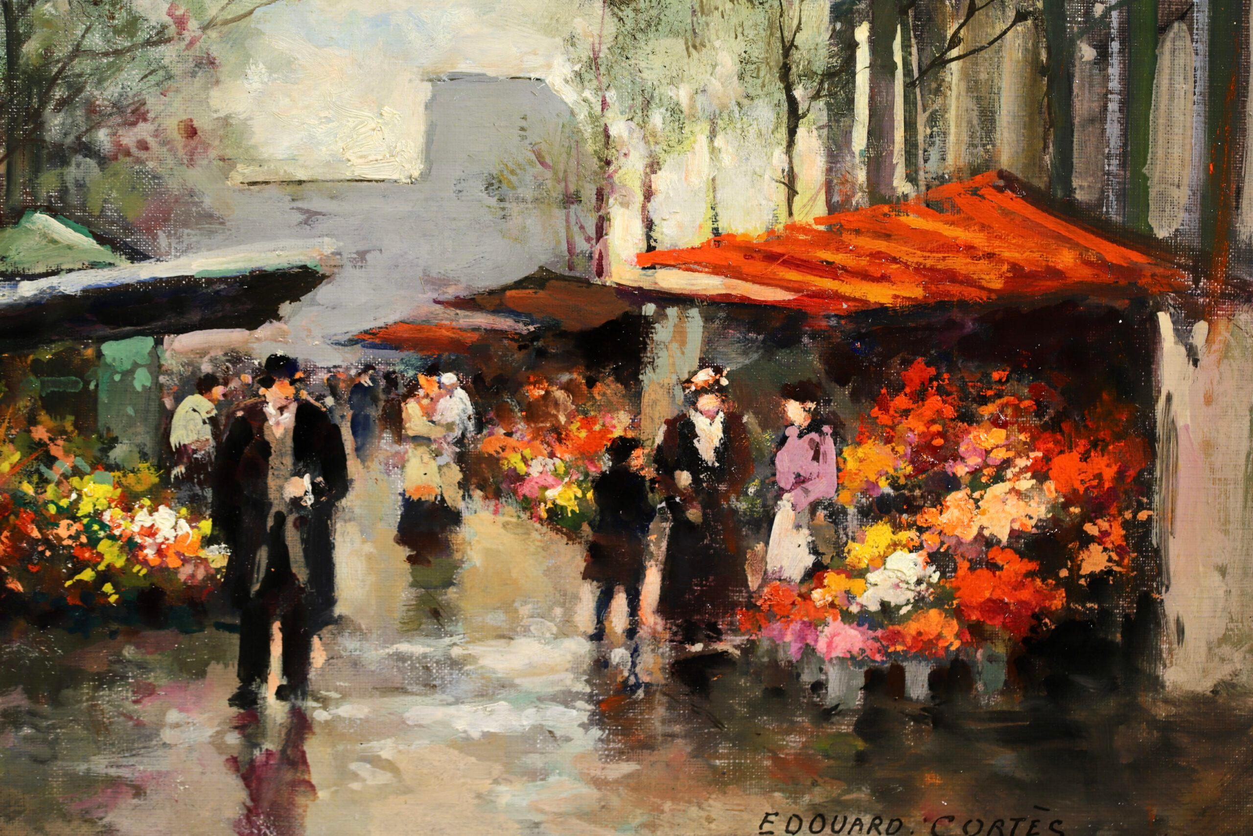 Marche aux Fleurs - Impressionist Landscape Oil Painting by Edouard Cortes For Sale 4