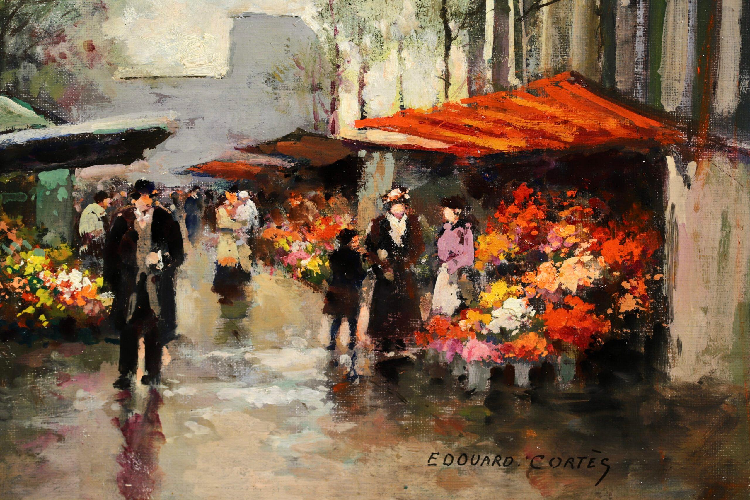 Marche aux Fleurs - Impressionist Landscape Oil Painting by Edouard Cortes For Sale 5