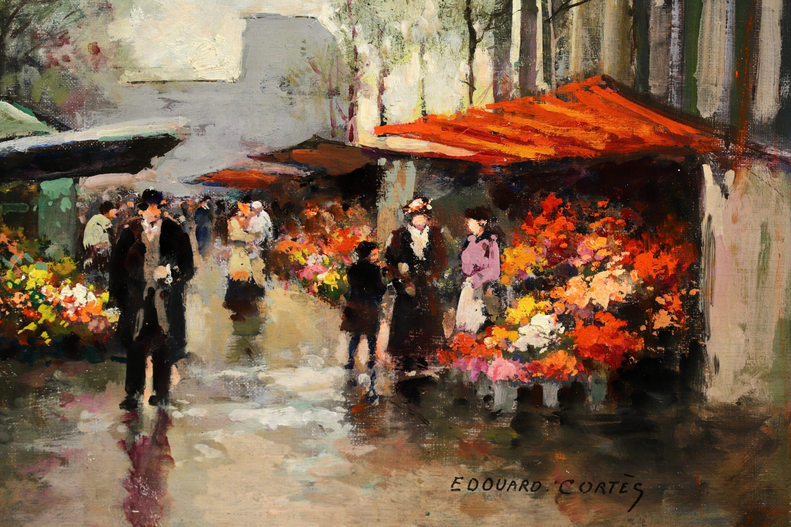 Marché aux Fleurs - Peinture à l'huile impressionniste d'Edouard Cortes 5